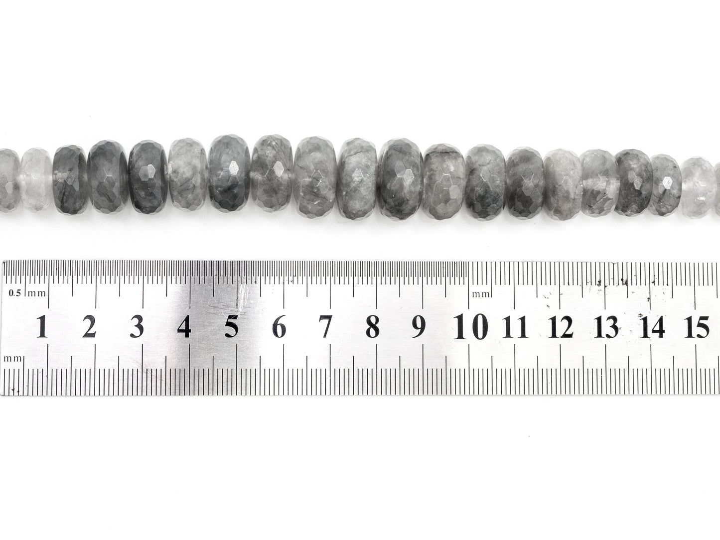 8-18mm Quality Natural Cloudy Quartz Graduated,Faceted/Smooth Rondelle Gemstone Beads,Gray Color Beads, 15.5inch strand, SKU#U206