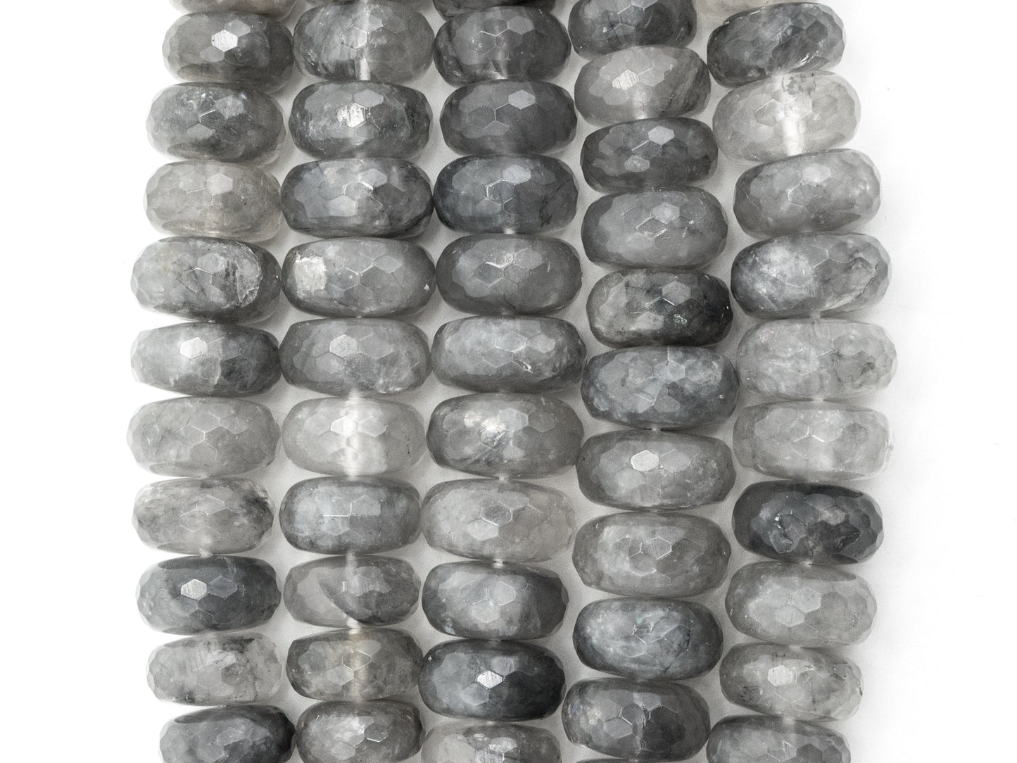 8-18mm Quality Natural Cloudy Quartz Graduated,Faceted/Smooth Rondelle Gemstone Beads,Gray Color Beads, 15.5inch strand, SKU#U206