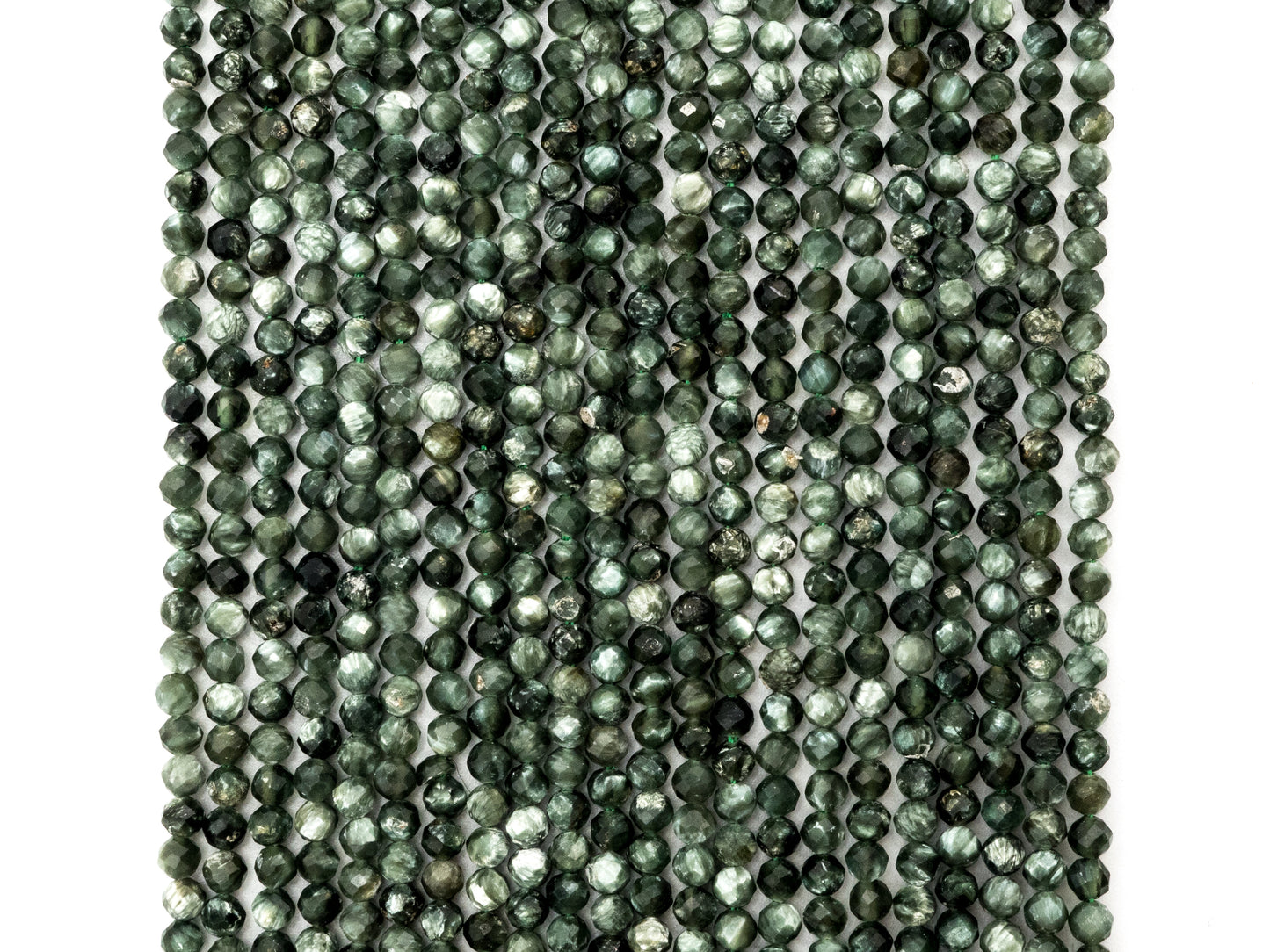 High Quality Natural Seraphinite Faceted Round Sparkly Beads, 2mm/3mm Seraphinite Green Gemstone Beads,15.5" Full Strand,SKU#U213