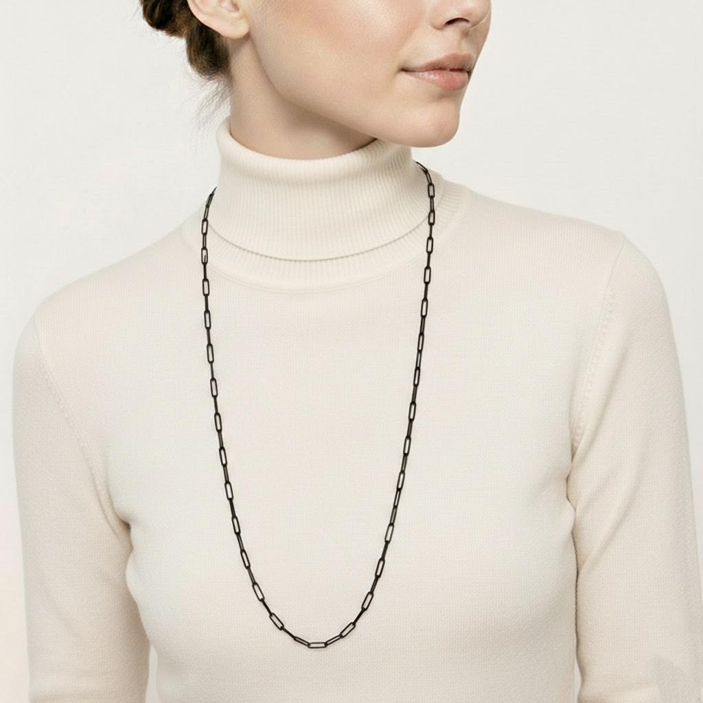 C400B B.Tiff Black 2 Clasps Oval Paperclip Link Chain Necklace/ 32"