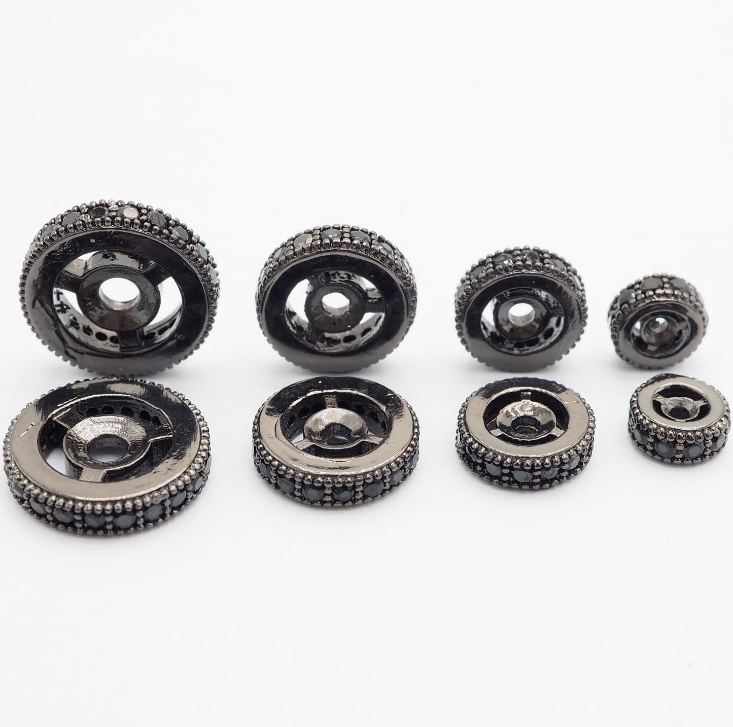 Micro Pave Black CZ On Black Wheel Spacer Beads, Cubic Zirconia Wheel Round Spacer Beads,Pave Beads,6/8/10/12mm, sku#C72