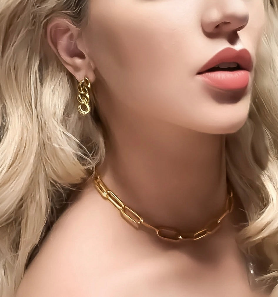 C860G B.Tiff "Jemma" Paperclip Flat Long Adjustable Link Gold Plated Necklace