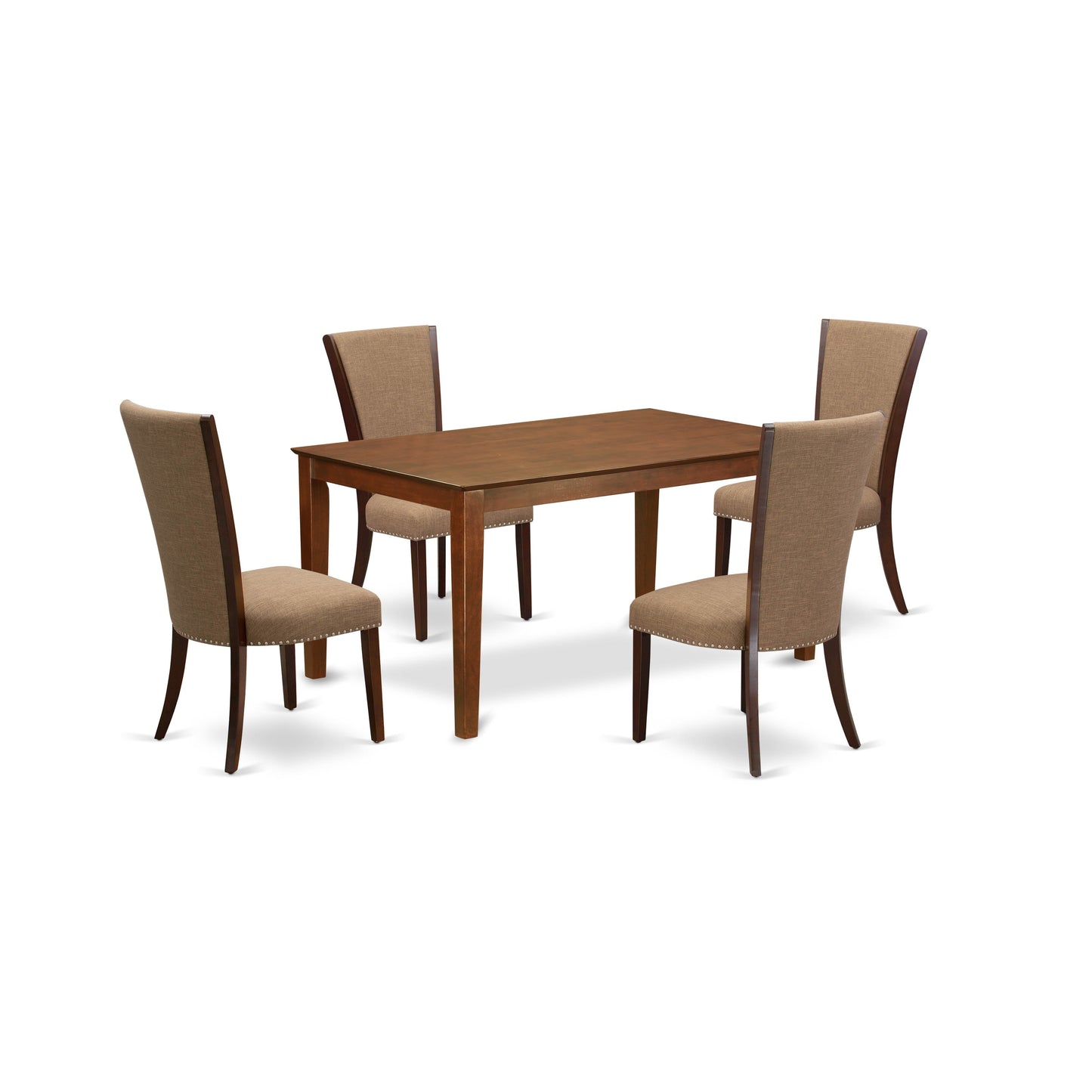 EAST WEST FURNITURE - CAVE5-MAH-47 - 5 Piece Kitchen Table Set - 4 Light Sable Linen Fabric Parson Dining Room Chairs with High Back and 1 Gorgeous Dining Table - Mahogany Finish