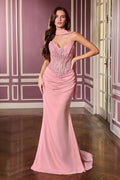 Ladivine CD683 Sculpted Strapless Neckline Soft Mesh Embellished Fitted Gown