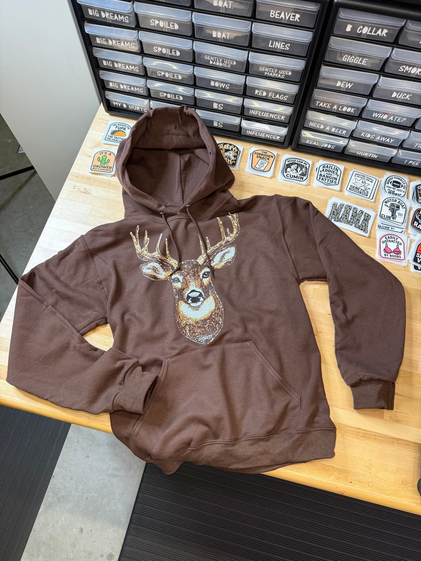 Faux Rhinestone Buck Hoodie