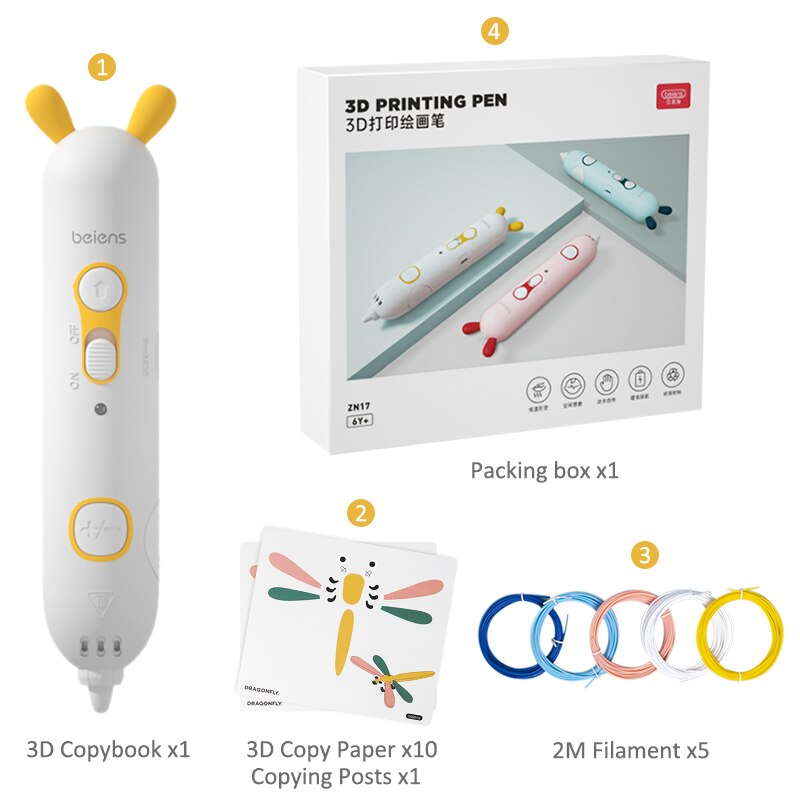 Beiens 3D Pen Creativity DIY Printing Pen Early Educational Drawing Toys ABS Filament Kids Design Drawing Pen Montessori Toys