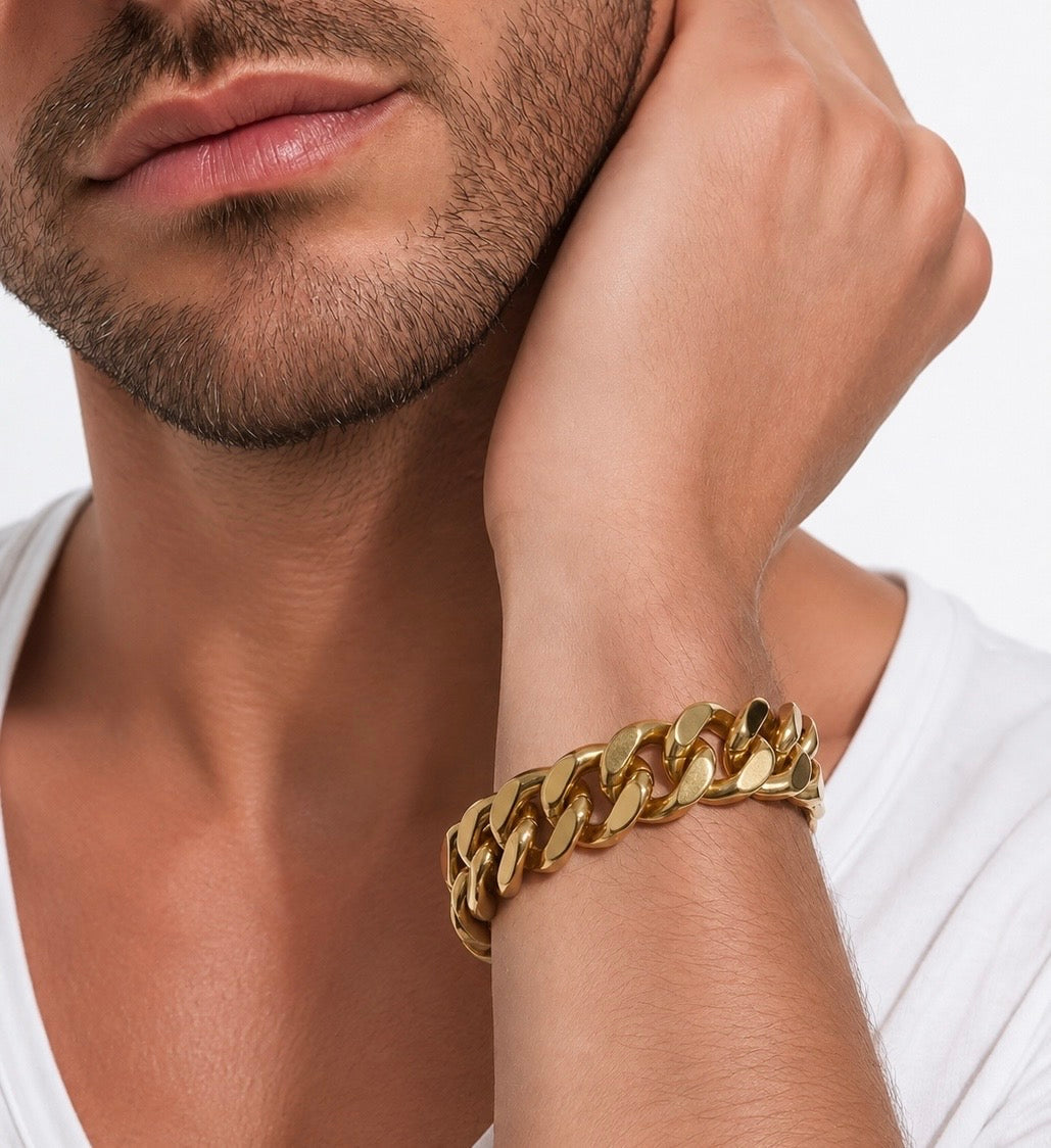 BG160G B.Tiff High Polish 16mm Gold Flat Cuban Link Bracelet