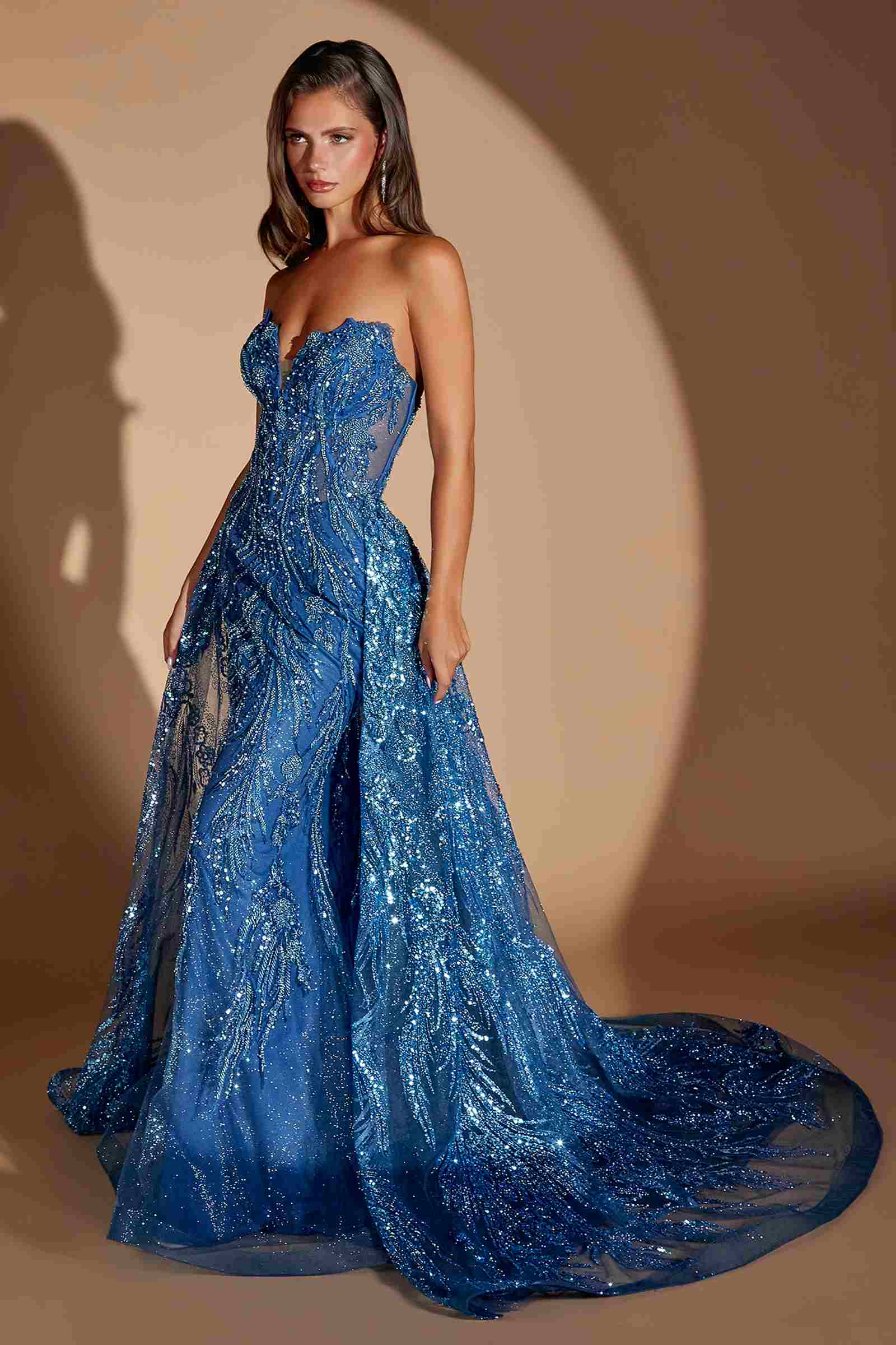 Ladivine CM393 Strapless Sweetheart Fitted Gown Detachable Overskirt