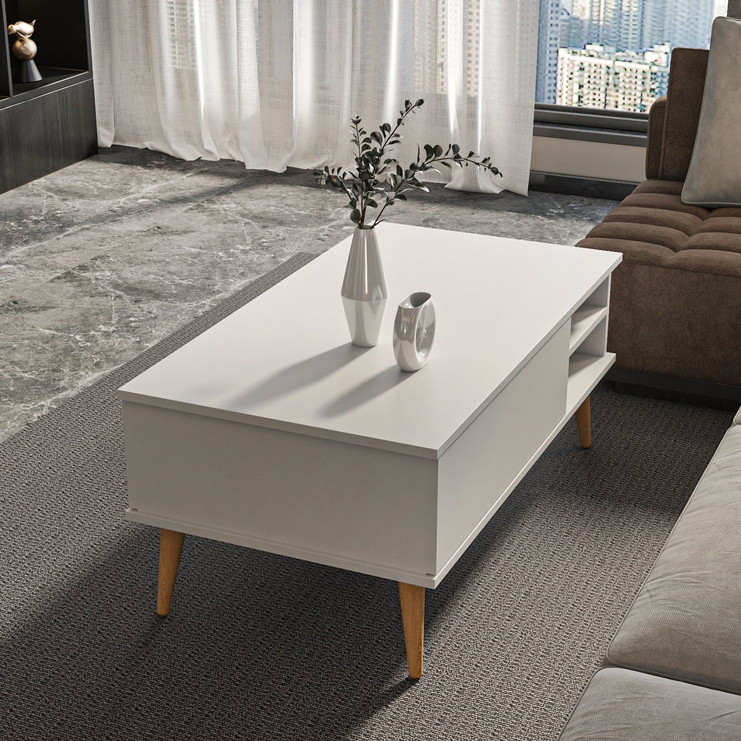 Como 47" Modern Coffee Table with Hidden Compartment and Open Shelves