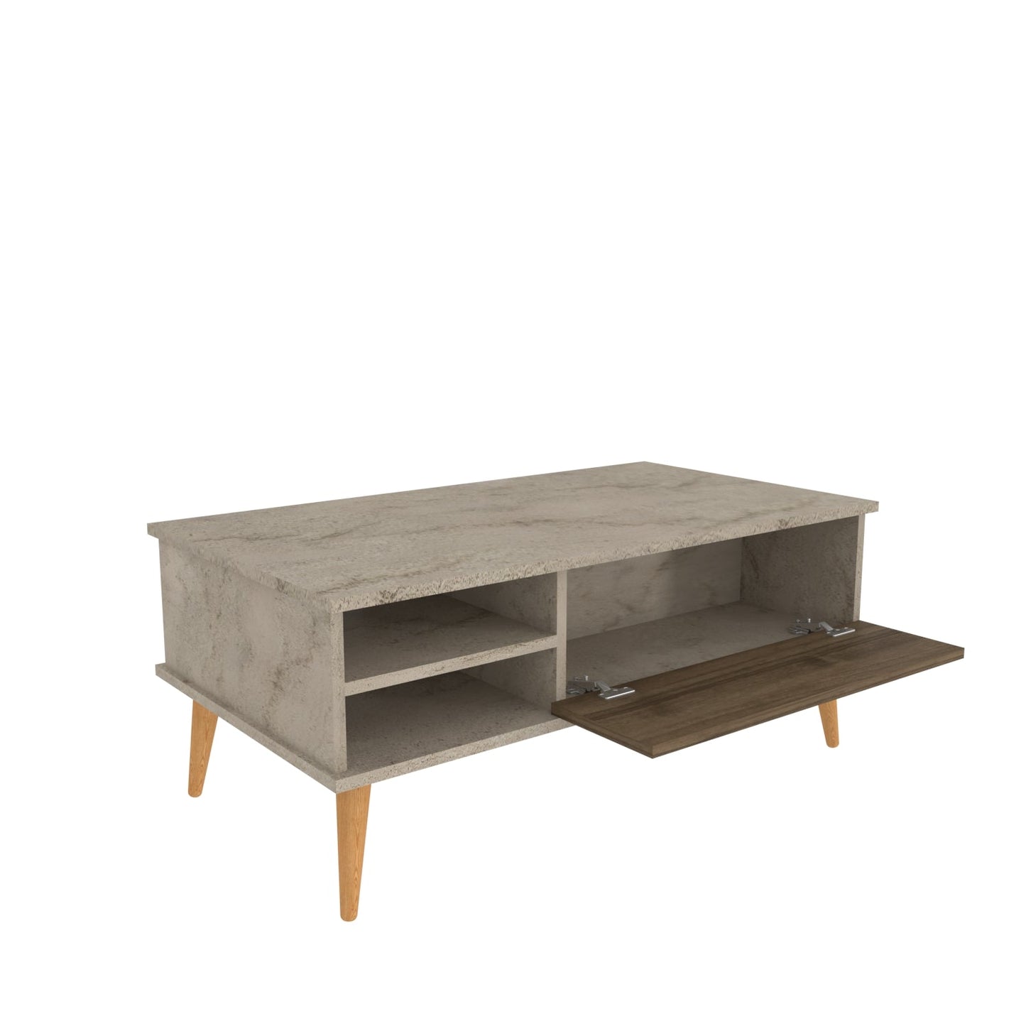 Como 47" Modern Coffee Table with Hidden Compartment and Open Shelves
