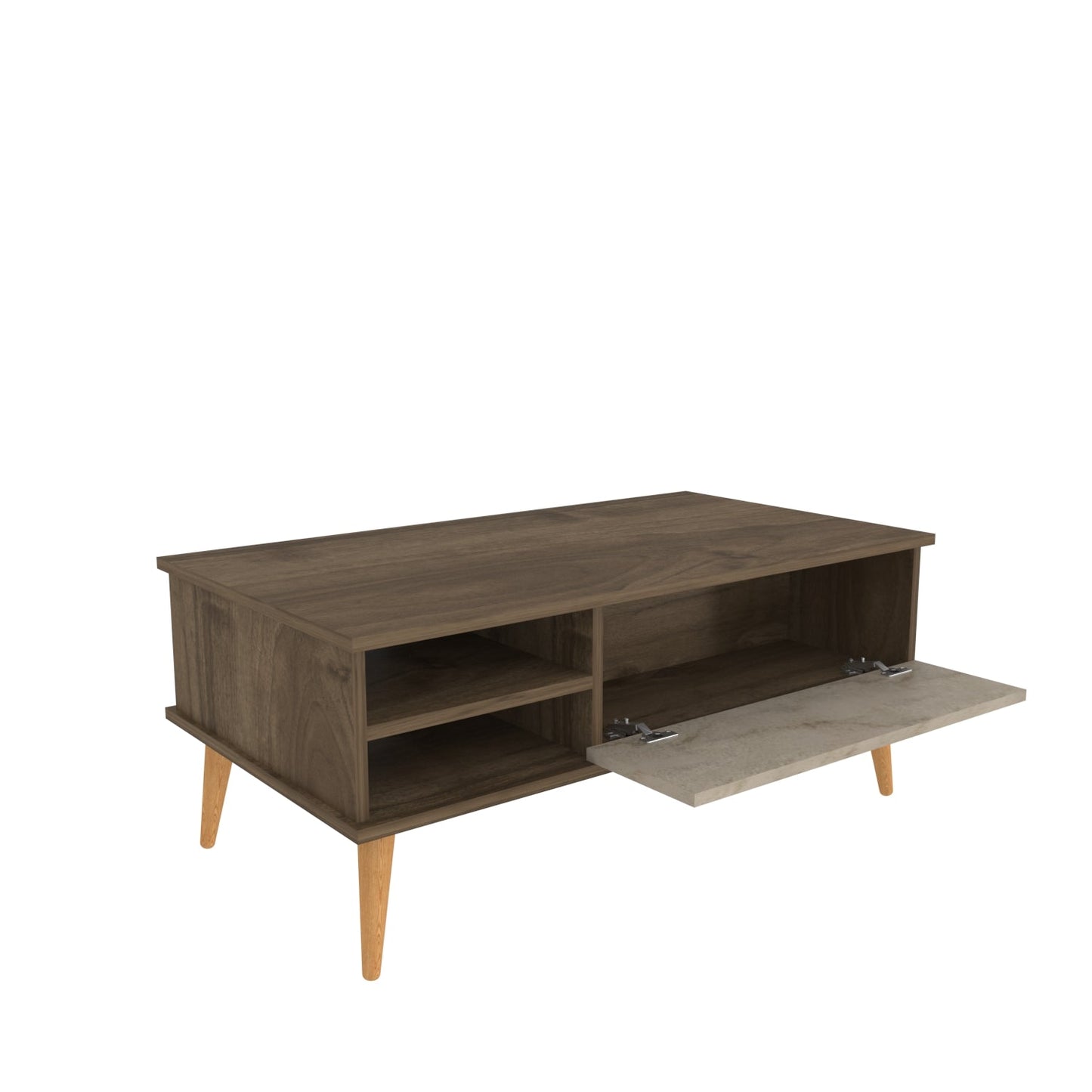 Como 47" Modern Coffee Table with Hidden Compartment and Open Shelves
