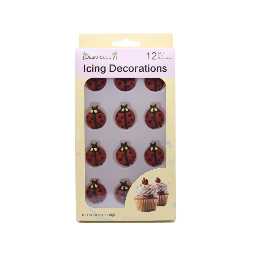 Oasis Supply, 24 Count Lady Bugs and Bumblee Bee Decorations for Desserts, Ladybugs (12) & Bees (12) Cake Cupcake Toppers Assortment