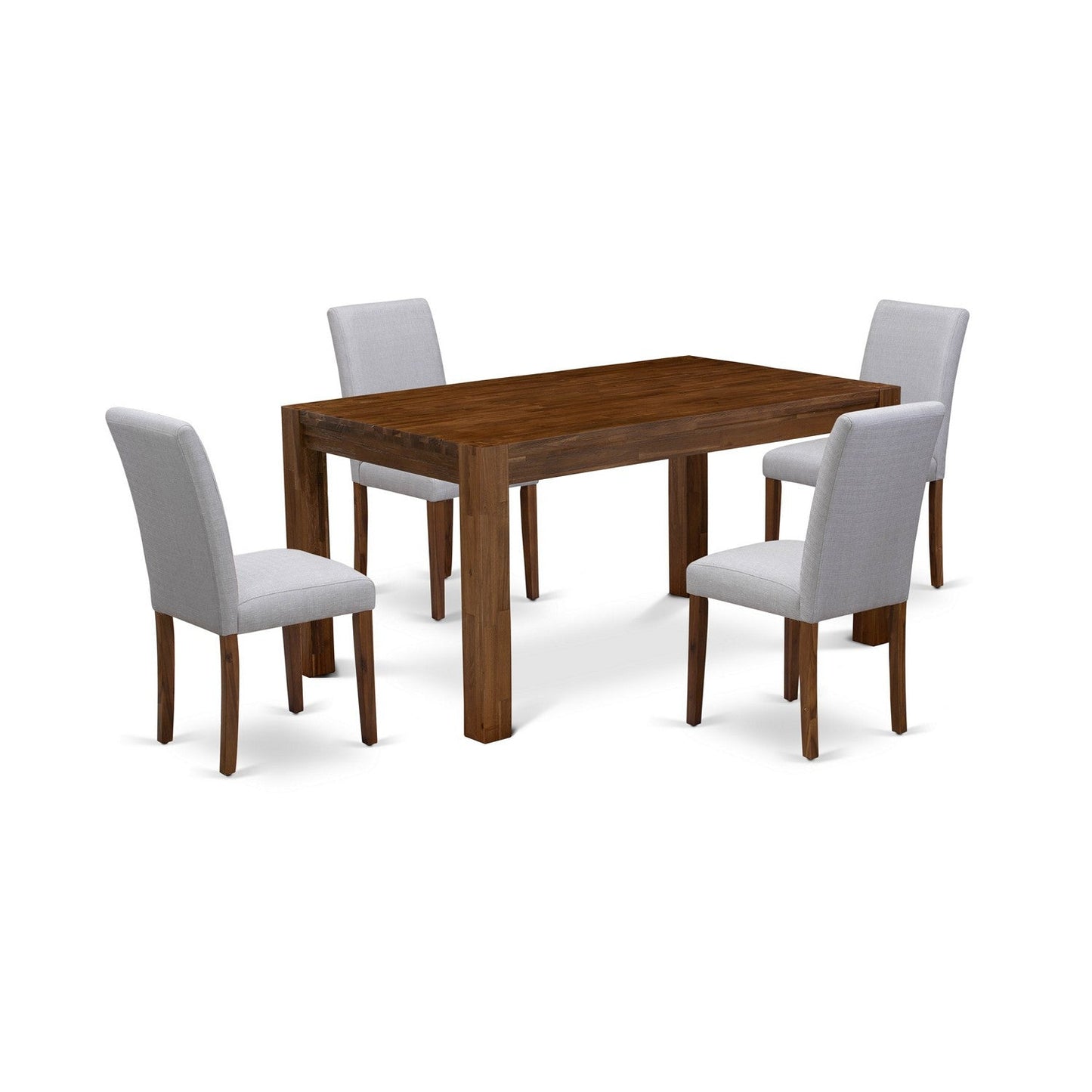 EAST WEST FURNITURE - CNAB5-N8-05 - 5-Pc Modern Dining Table Set- 4 Dining Chairs and Wood Dining Table - Grey Linen Fabric Seat and High Chair Back (Antique Walnut Finish)