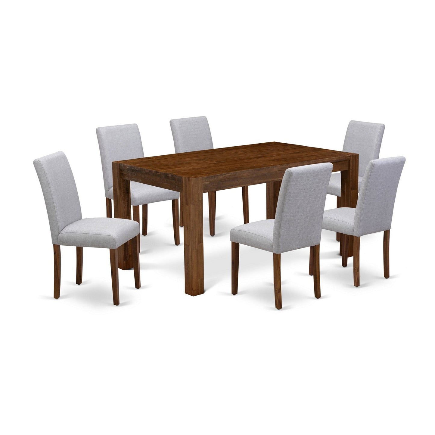 EAST WEST FURNITURE - CNAB7-N8-05 - 7-Pc Modern Dining Set- 6 Parson Dining Chairs and Modern Kitchen Table - Grey Linen Fabric Seat and High Chair Back (Antique Walnut Finish)