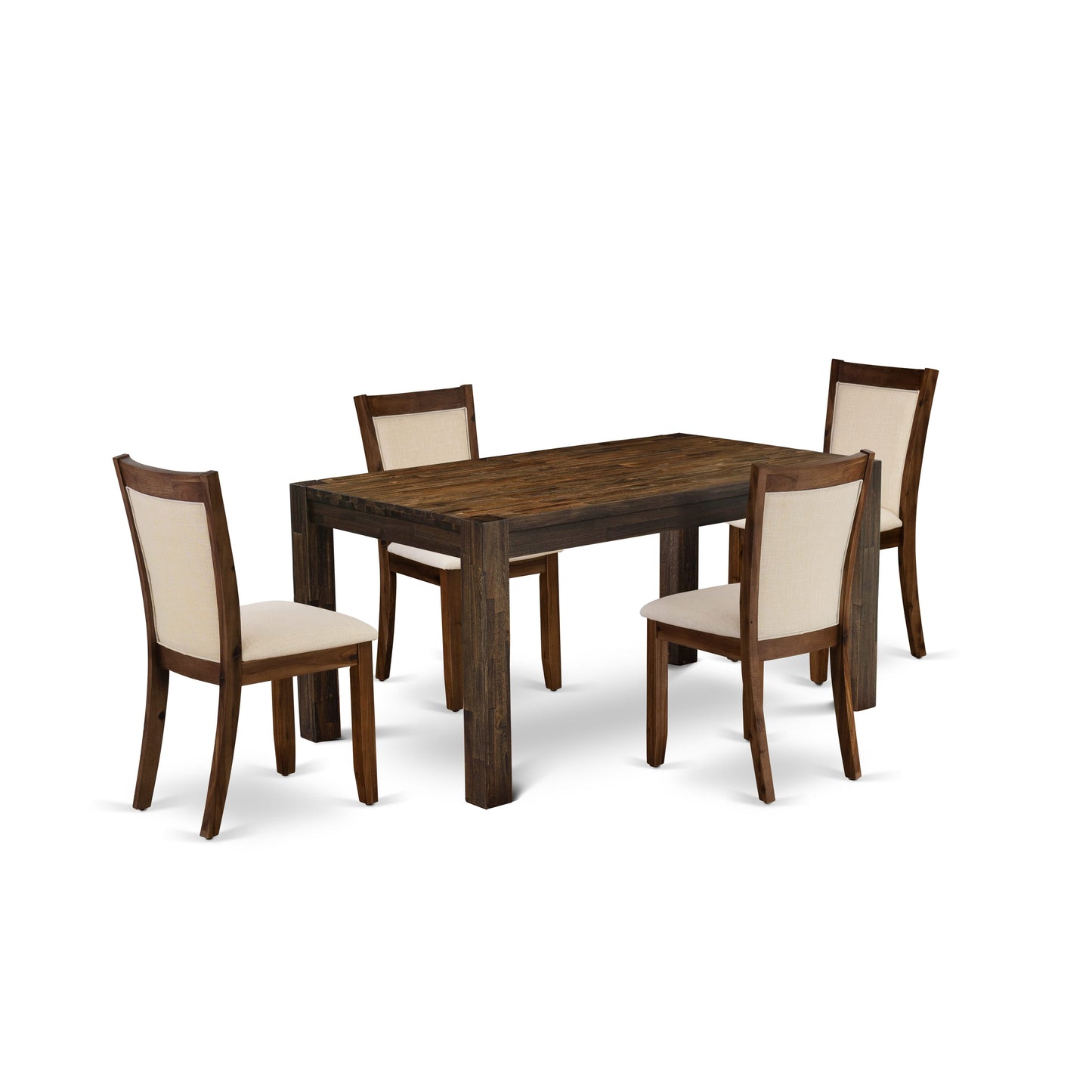EAST WEST FURNITURE - CNMZ5-N7-32 - 5-Piece Dinner Table Set - A Mid Century Dining Table and 4 Light Beige Linen Fabric Padded Wood Dining Chairs with Stylish High Back � (Distressed Jacobean Finish)