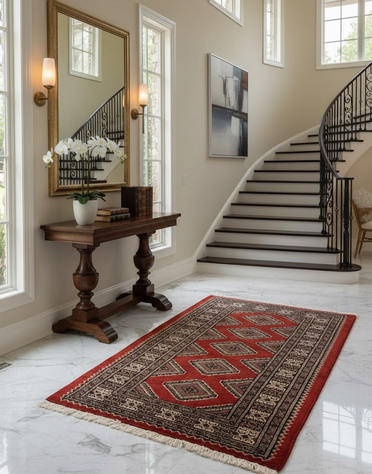 Hand-Knotted Pakistani Bokhara Rug – 100% Wool, 2' 7" x 4"  (M)