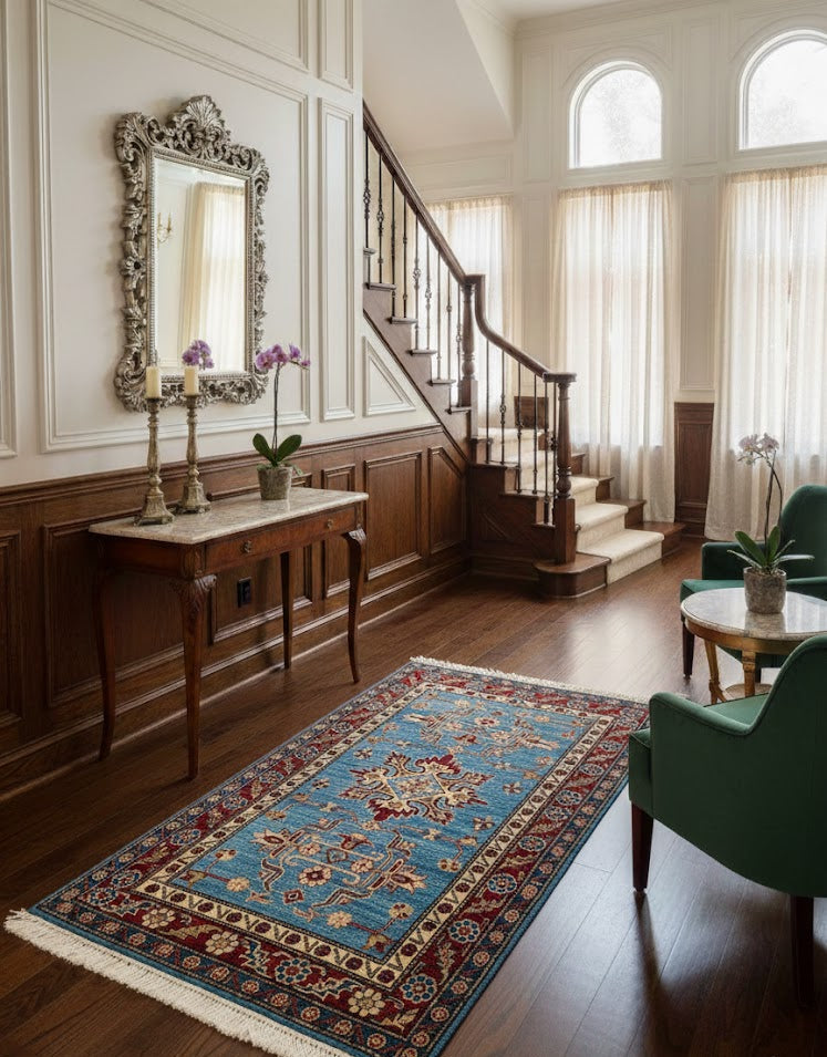 Hand-Knotted Vegetable Dye Kazak Rug from Pakistan, 3' x 4' 5"