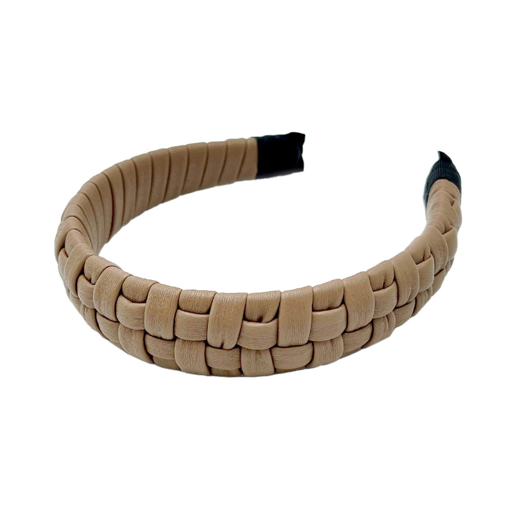 Faux Leather Padded Plaid Braided Headband