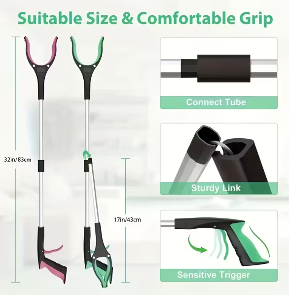 Pince de ramassage pliable en acier robuste – 81 cm avec aimant et poignée antidérapante