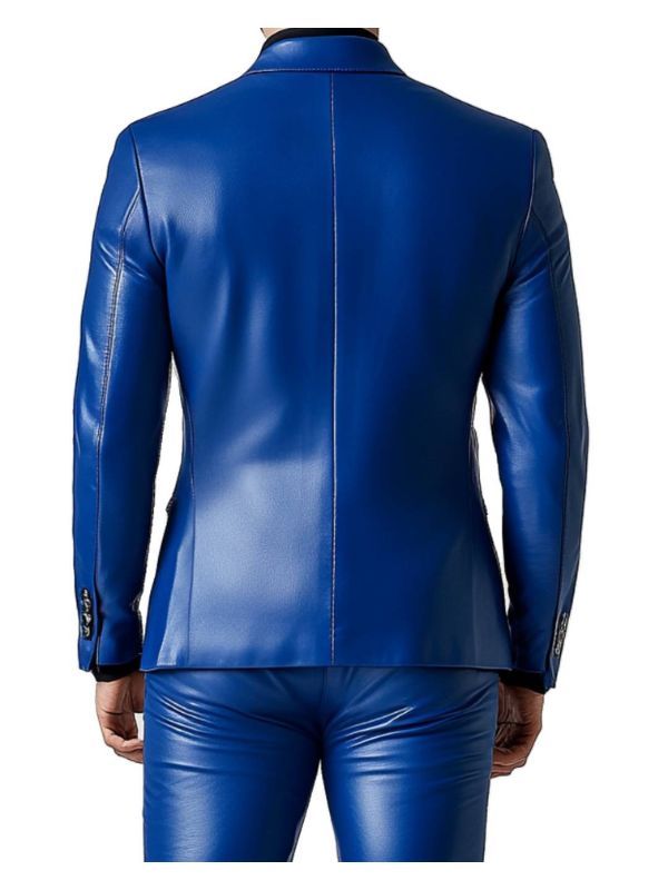 Charlie Blue Leather Blazer – Stylish Leather Blazer for Men