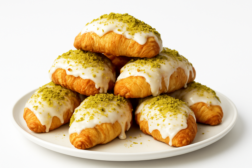 Andy Anand White Chocolate Pistachio Croissant Cake, 10 pc, 2 lb – Hand-Rolled French Butter Croissants, Gourmet Birthday Gift Box