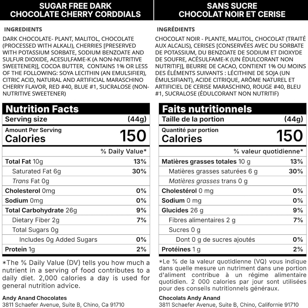Andy Anand Sugar-Free Belgian Dark Chocolate Cherry Cordials Truffles, 25 pc – Plant-Based, Liquid Center, Diabetic-Friendly, Birthday Gift Box