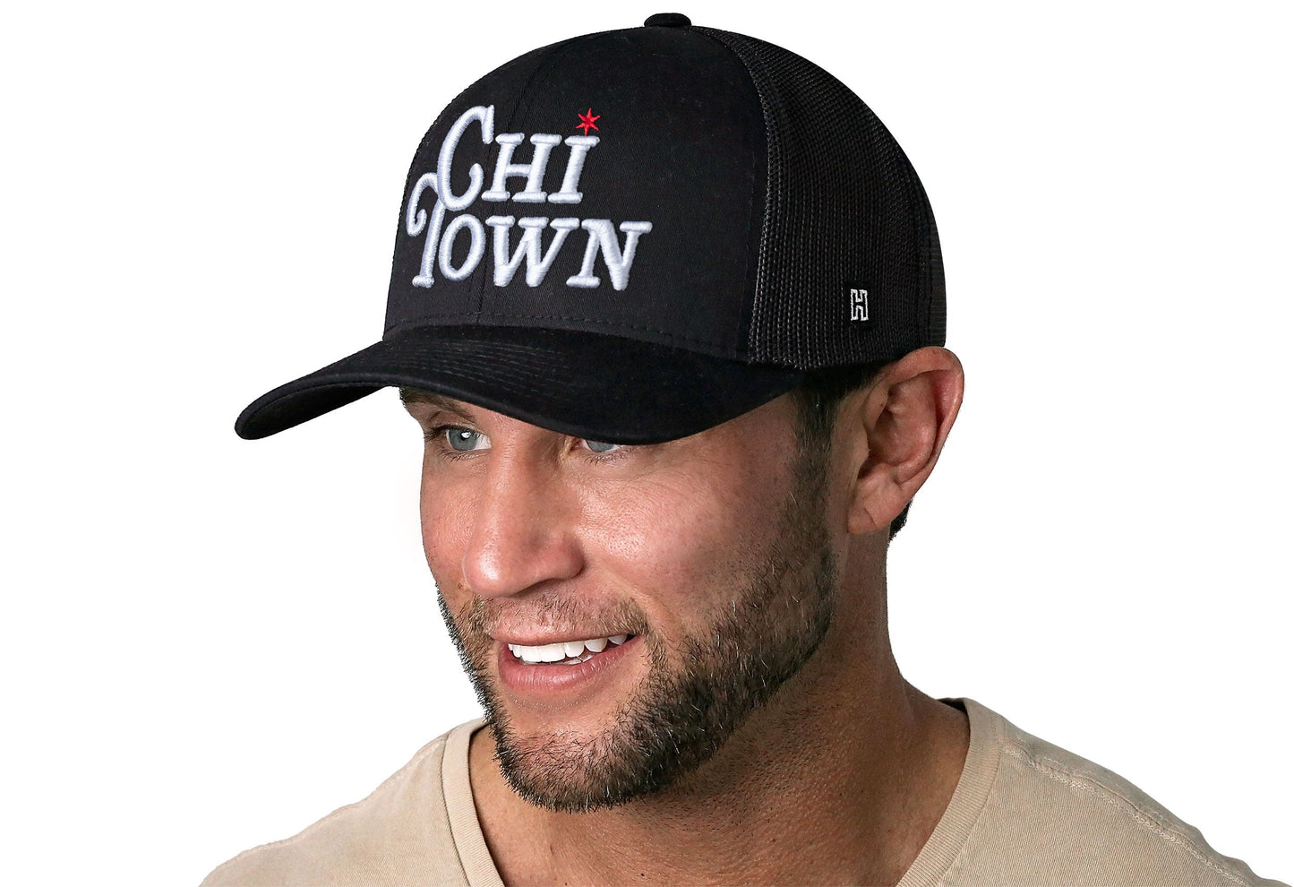 Chi Town White Script Trucker Hat  |  Illinois Snapback