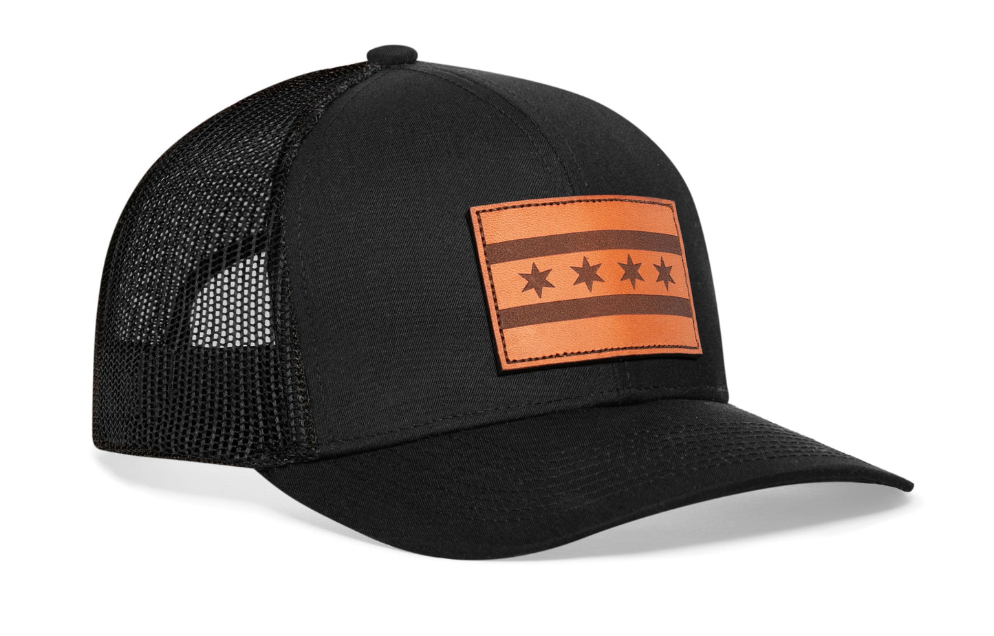 Chicago Flag Trucker Hat Leather  |  City Snapback