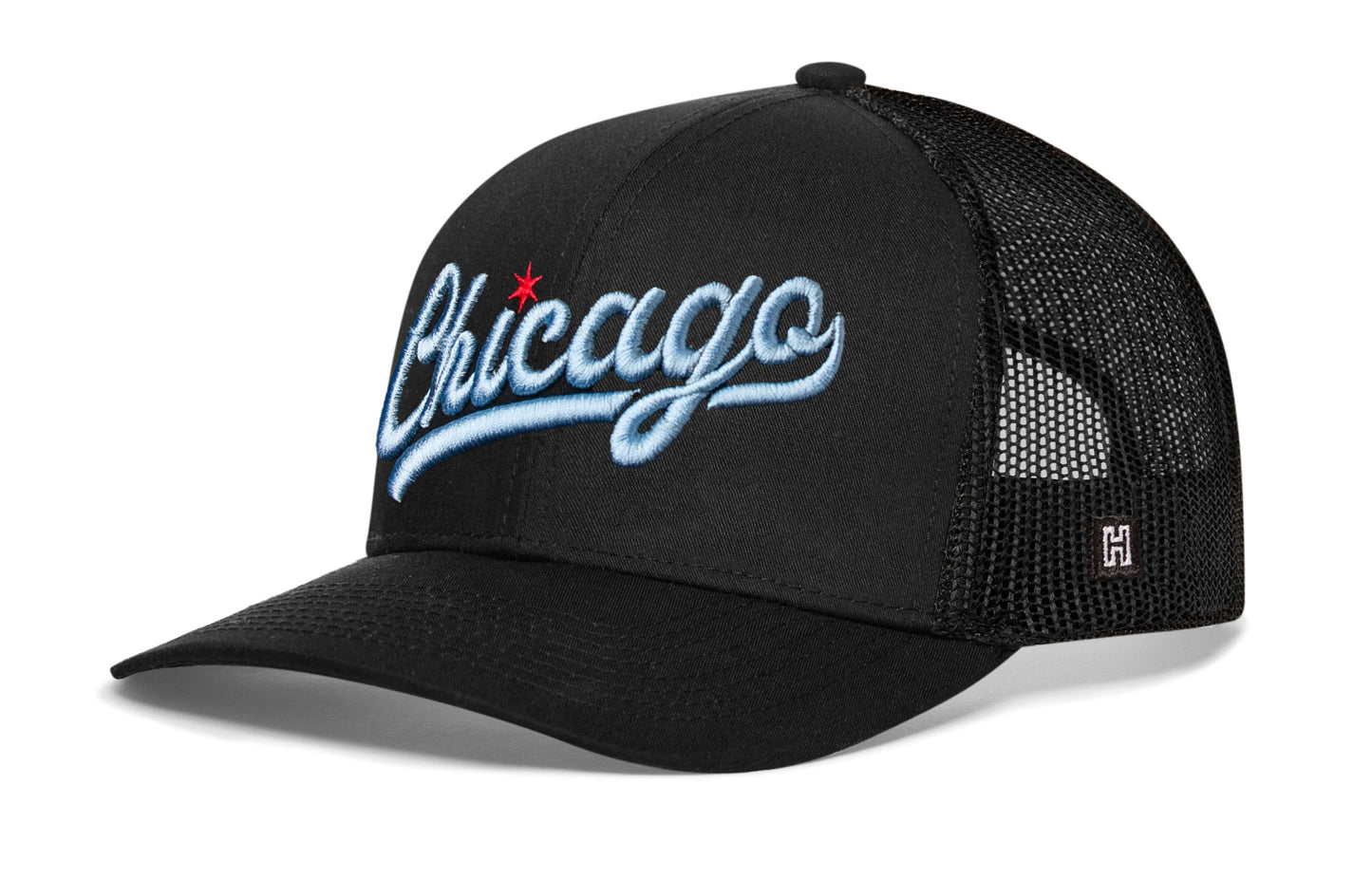 Chicago Light Blue Script Trucker Hat  |  Illinois Snapback