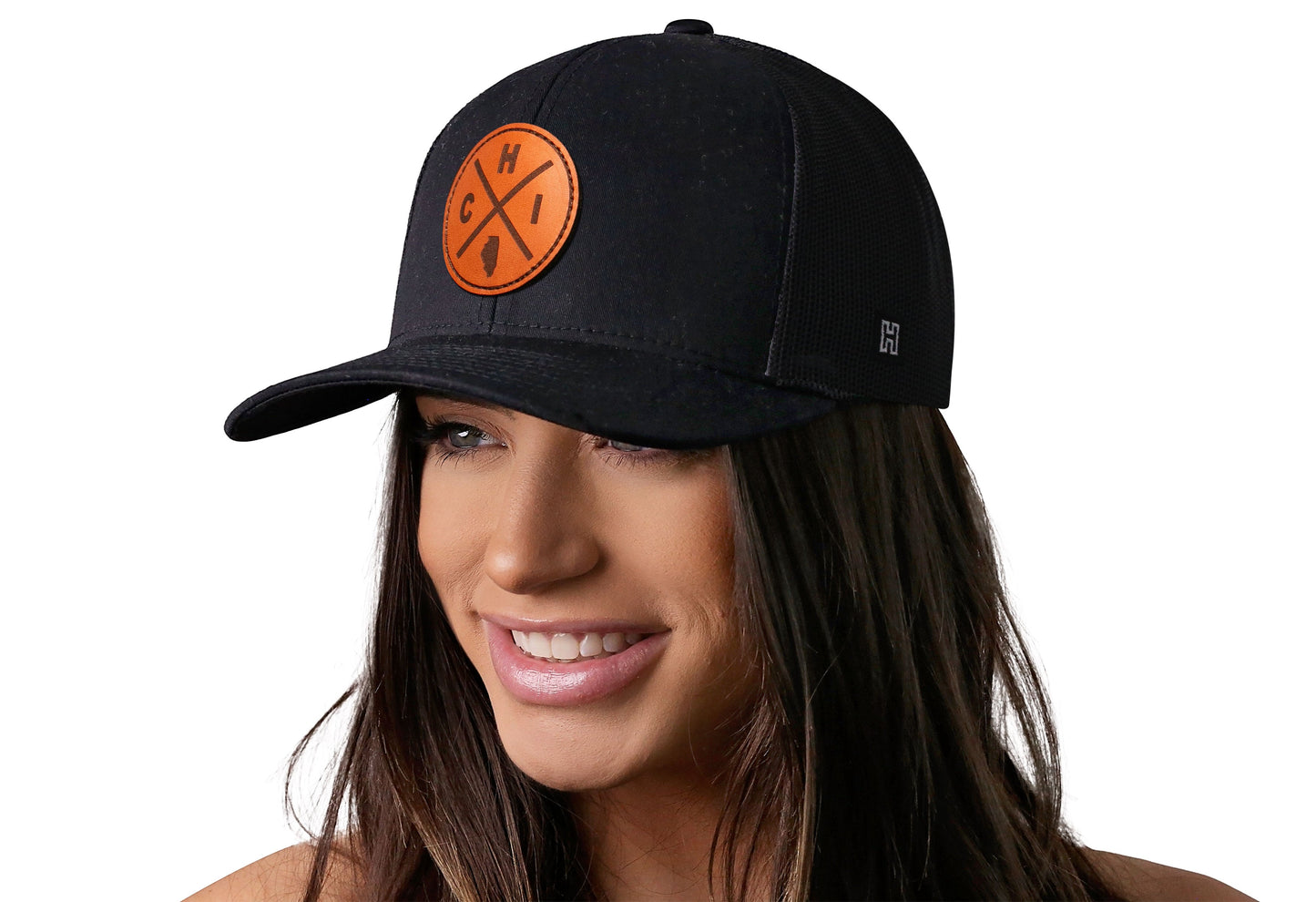 Chicago Trucker Hat Leather  |  Black CHI X Snapback