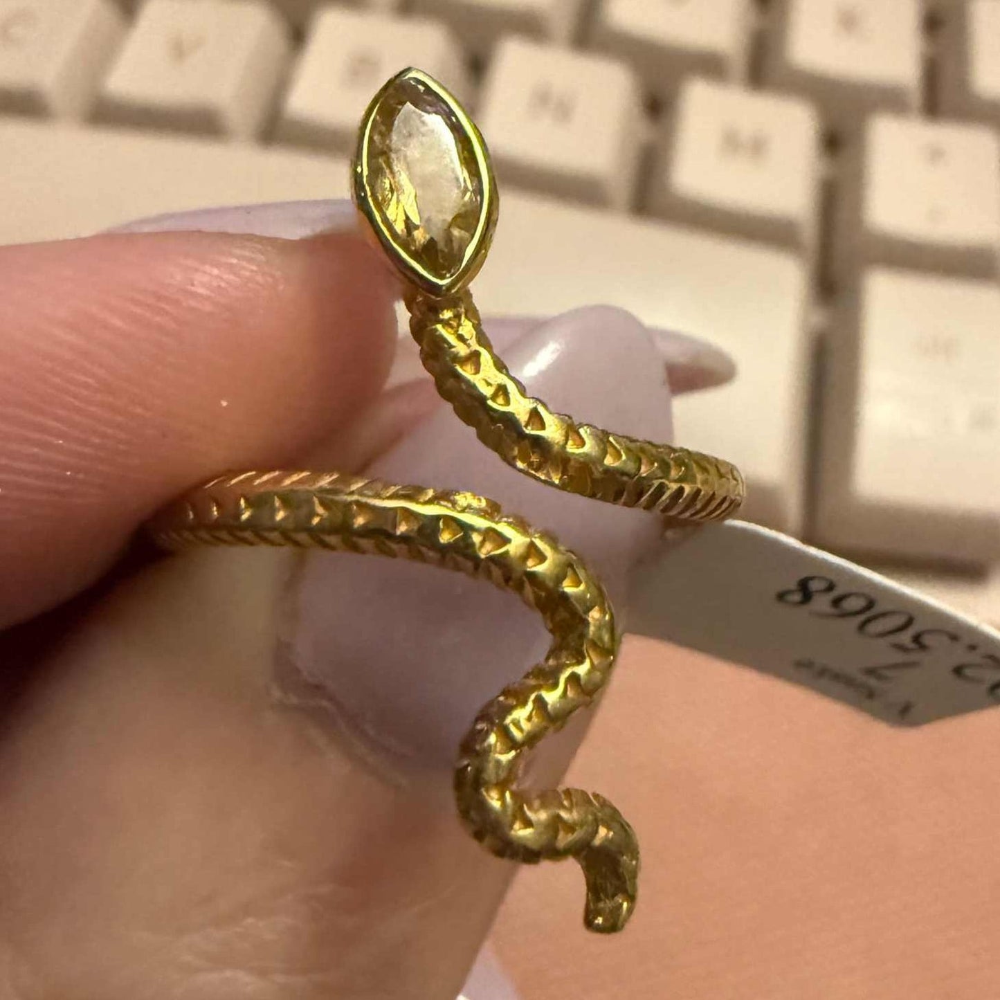 Gemstone Snake Ring  - Sterling Silver or Gold Vermeil