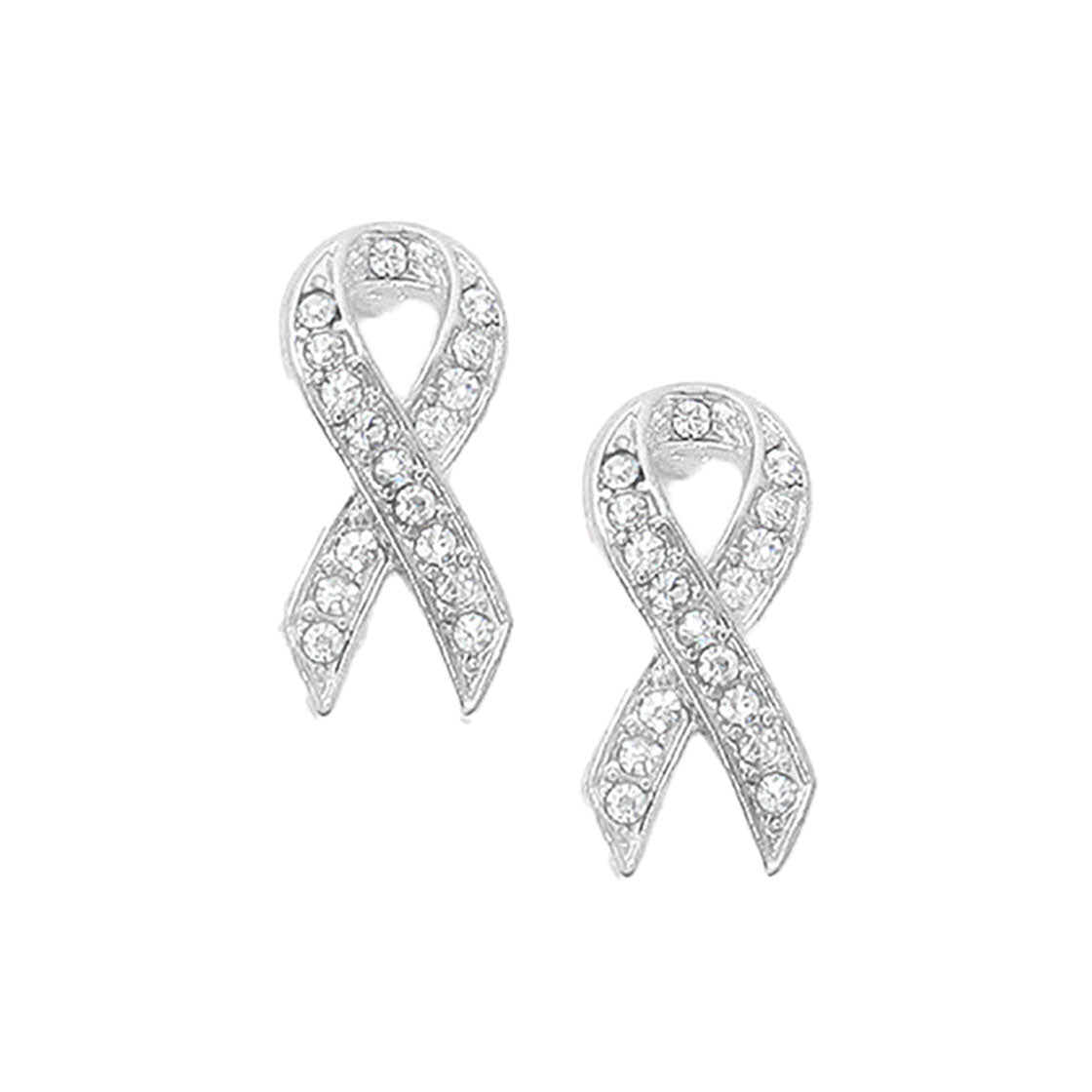 Crystal Pink Ribbon Symbol Stud Earrings
