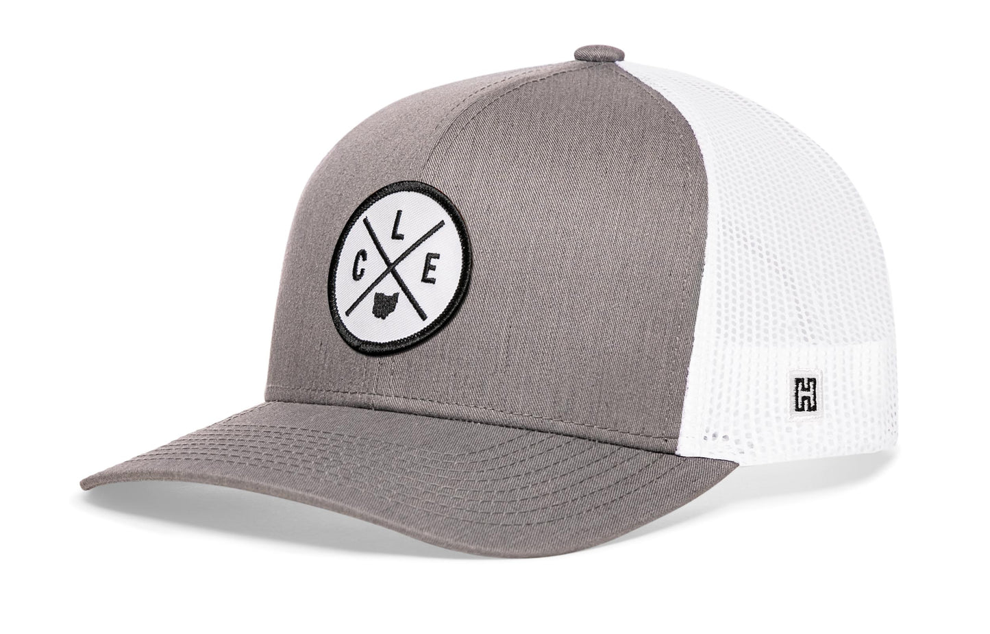 Cleveland Trucker Hat  |  Gray-White CLE X Snapback