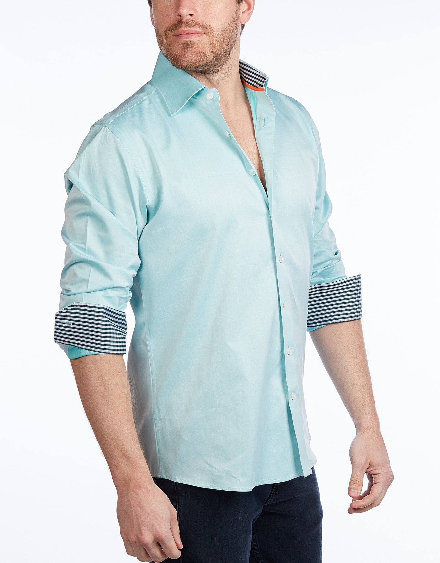 Contrast Collar Button-Up Shirt // Contemporary Fit - contrast  trimming- final sale - Size Small