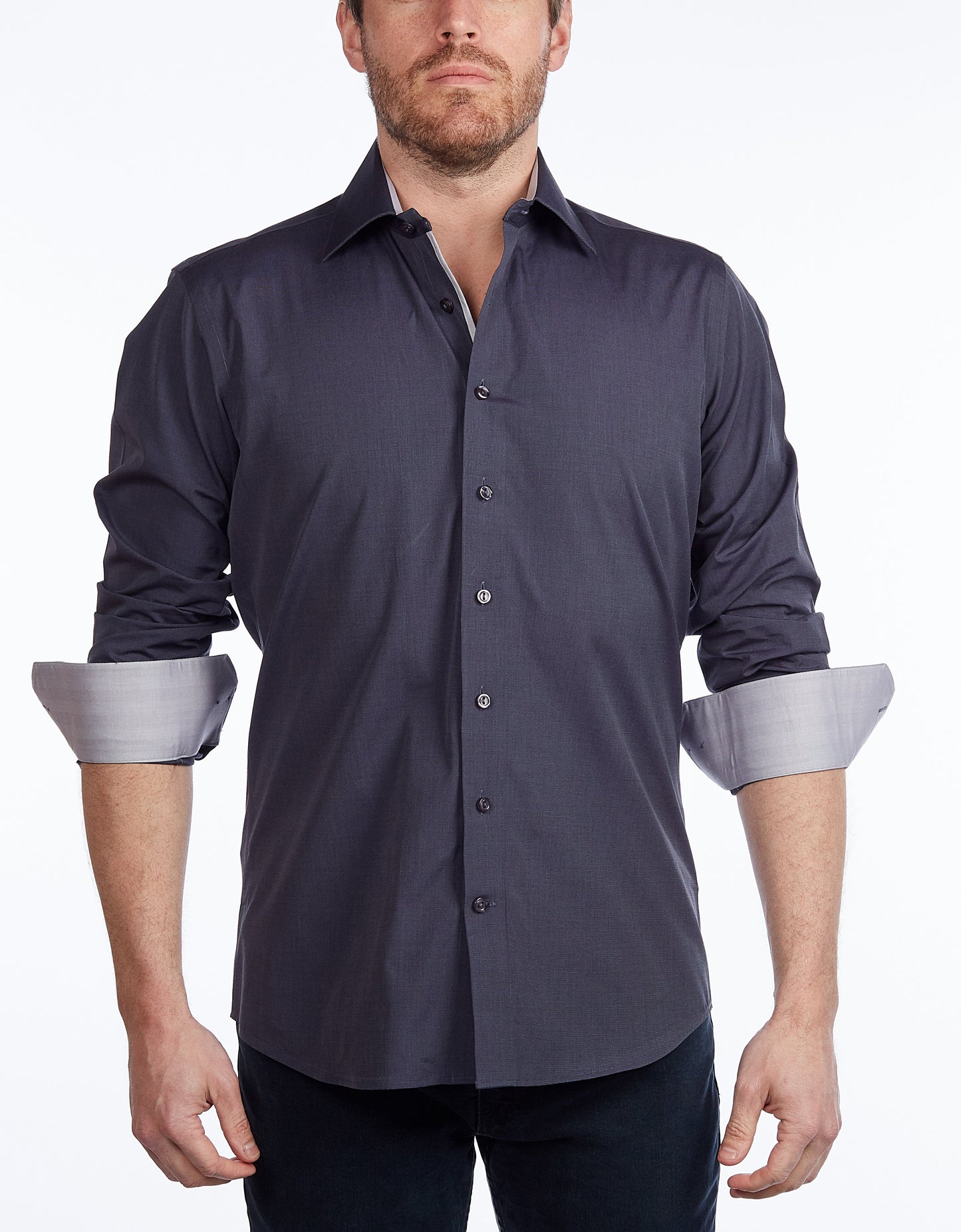 Contrast Collar Button-Up Shirt //  - Contemporary Fit - contrast  trimming - final sale - Size Small