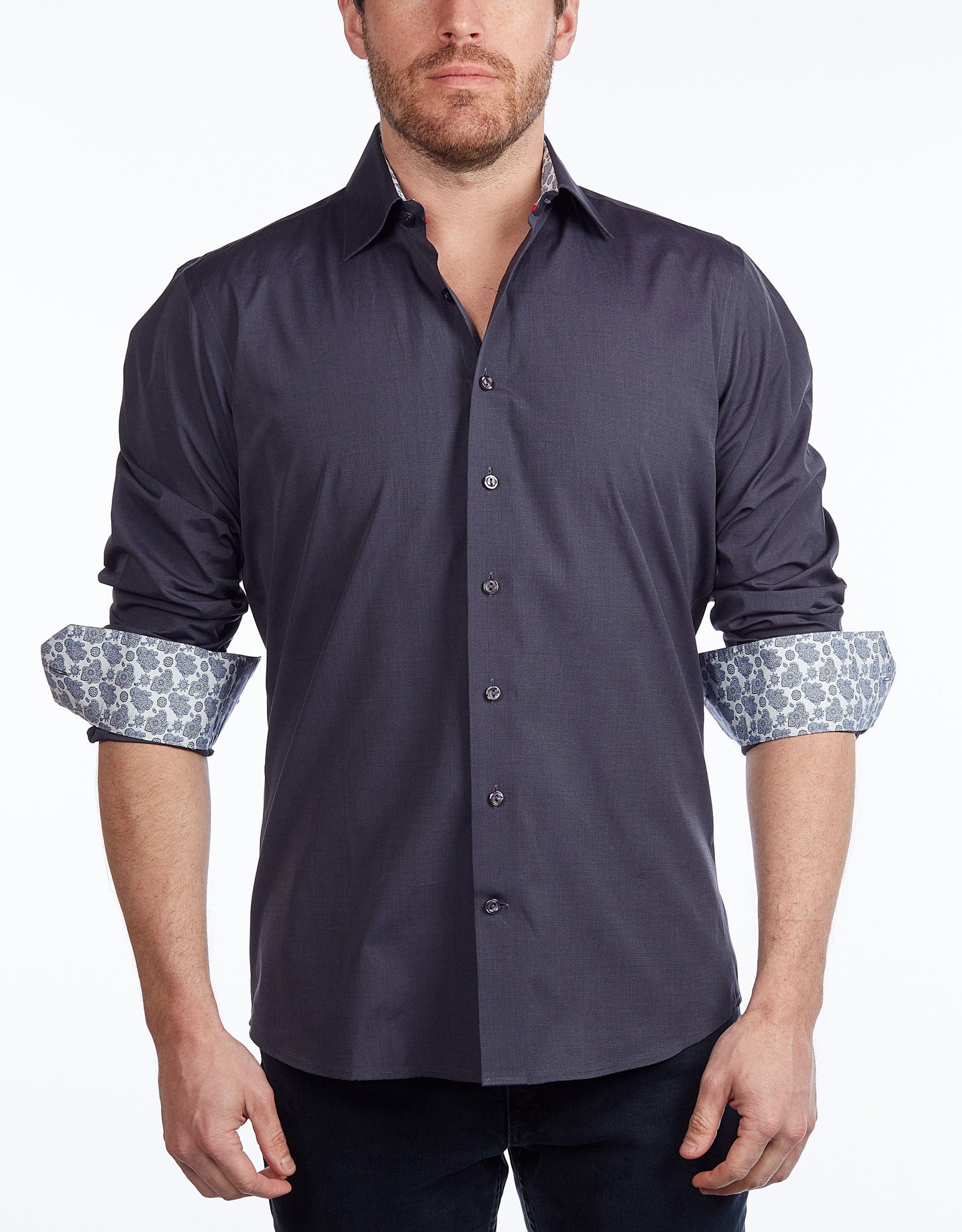 Contrast Collar Button-Up Shirt // Contemporary Fit - contrast  trimming - final sale - Size Small