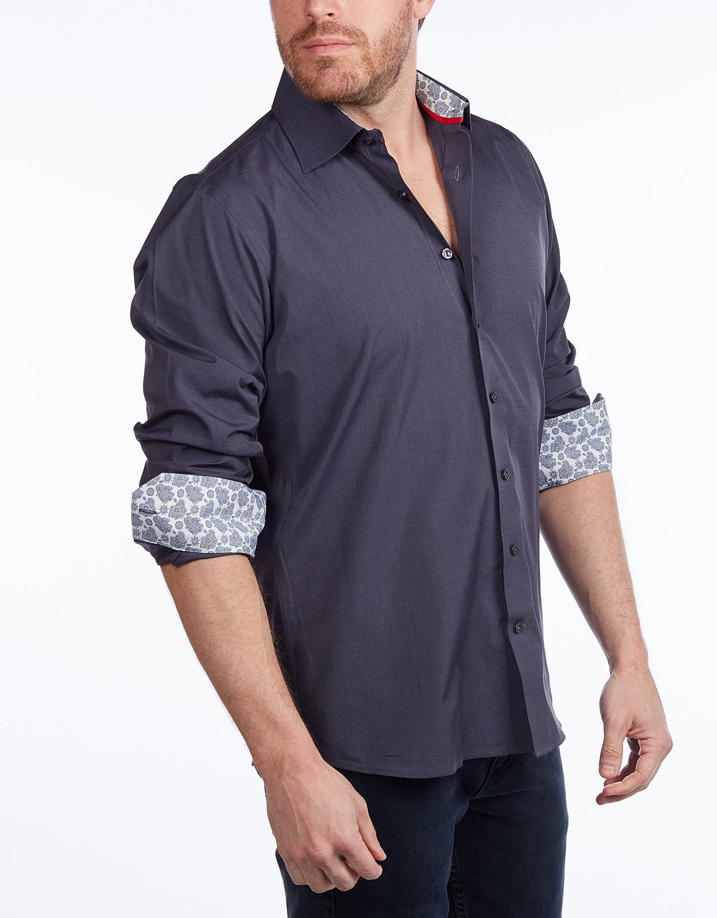 Contrast Collar Button-Up Shirt // Contemporary Fit - contrast  trimming - final sale - Size Small