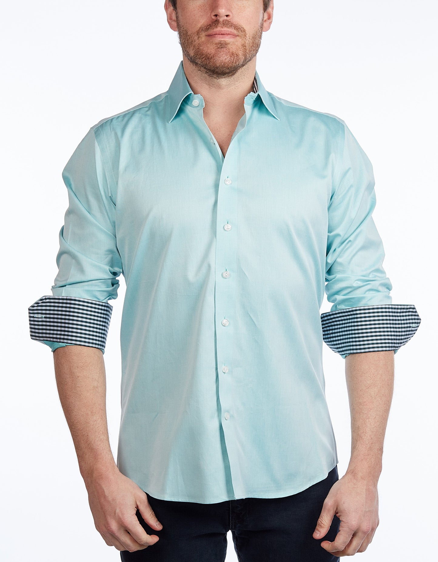 Contrast Collar Button-Up Shirt // Contemporary Fit - contrast  trimming- final sale - Size Small