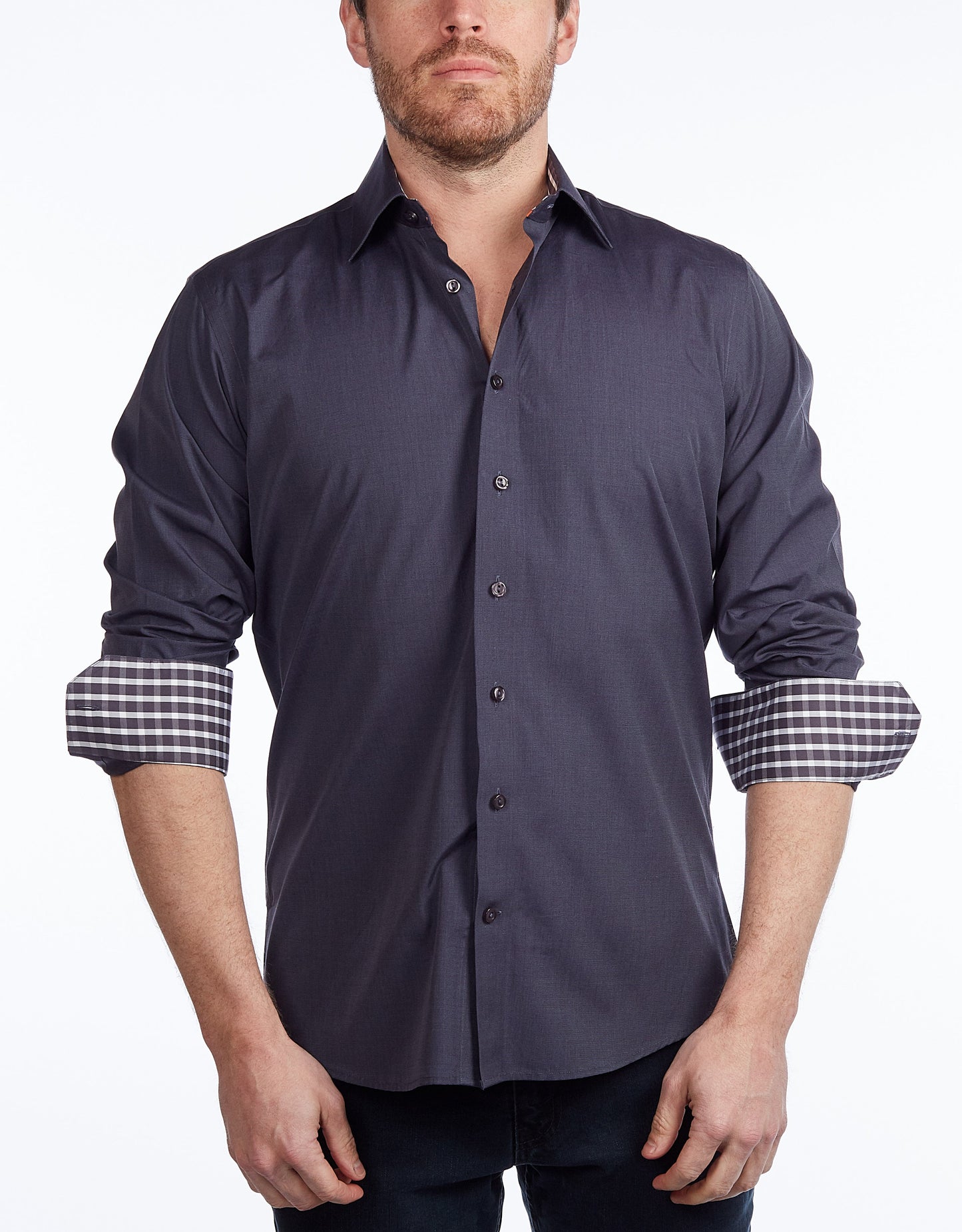 Contrast Collar Button-Up Shirt // Contemporary Fit - contrast  trimming - final sale - Size Small