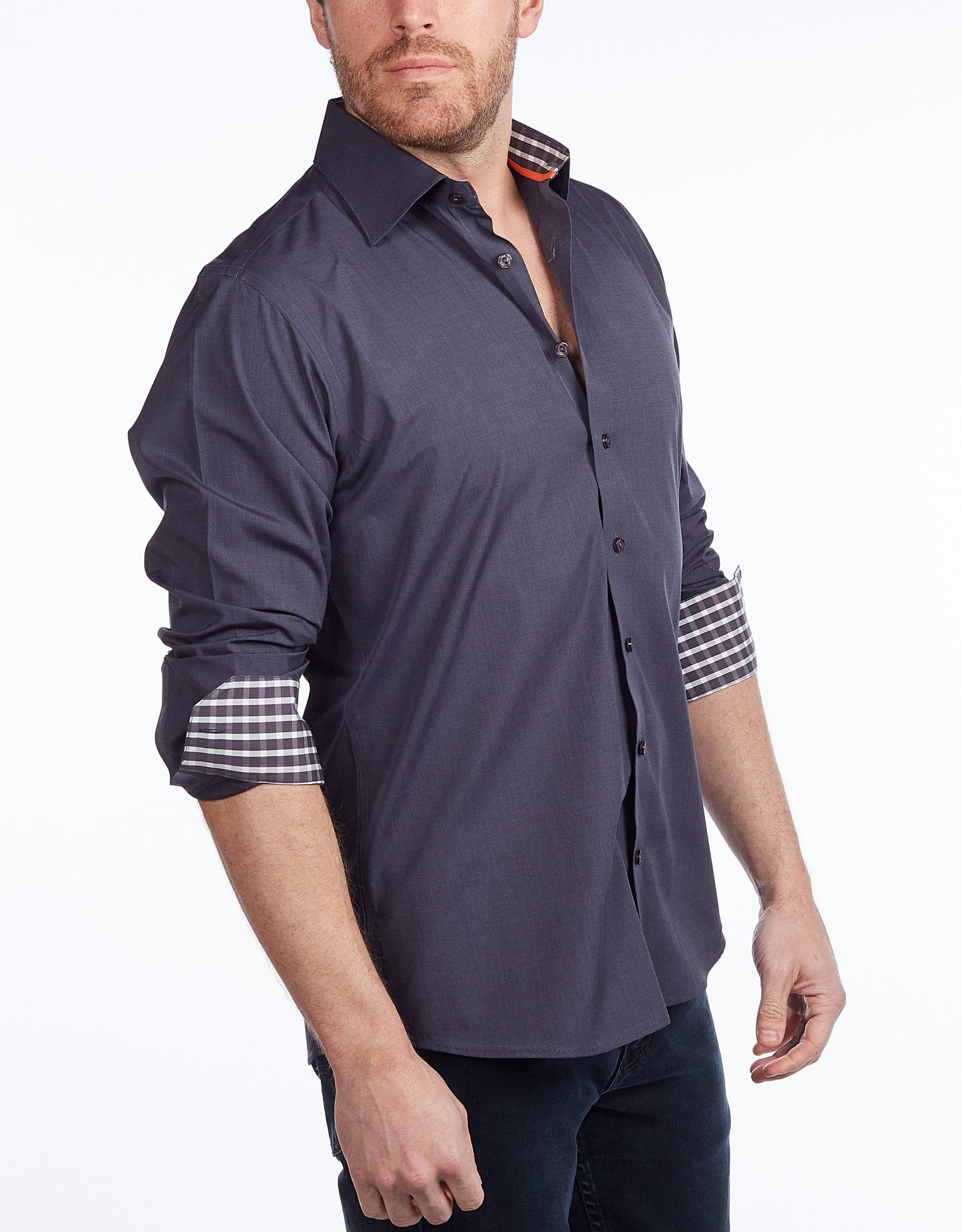 Contrast Collar Button-Up Shirt // Contemporary Fit - contrast  trimming - final sale - Size Small