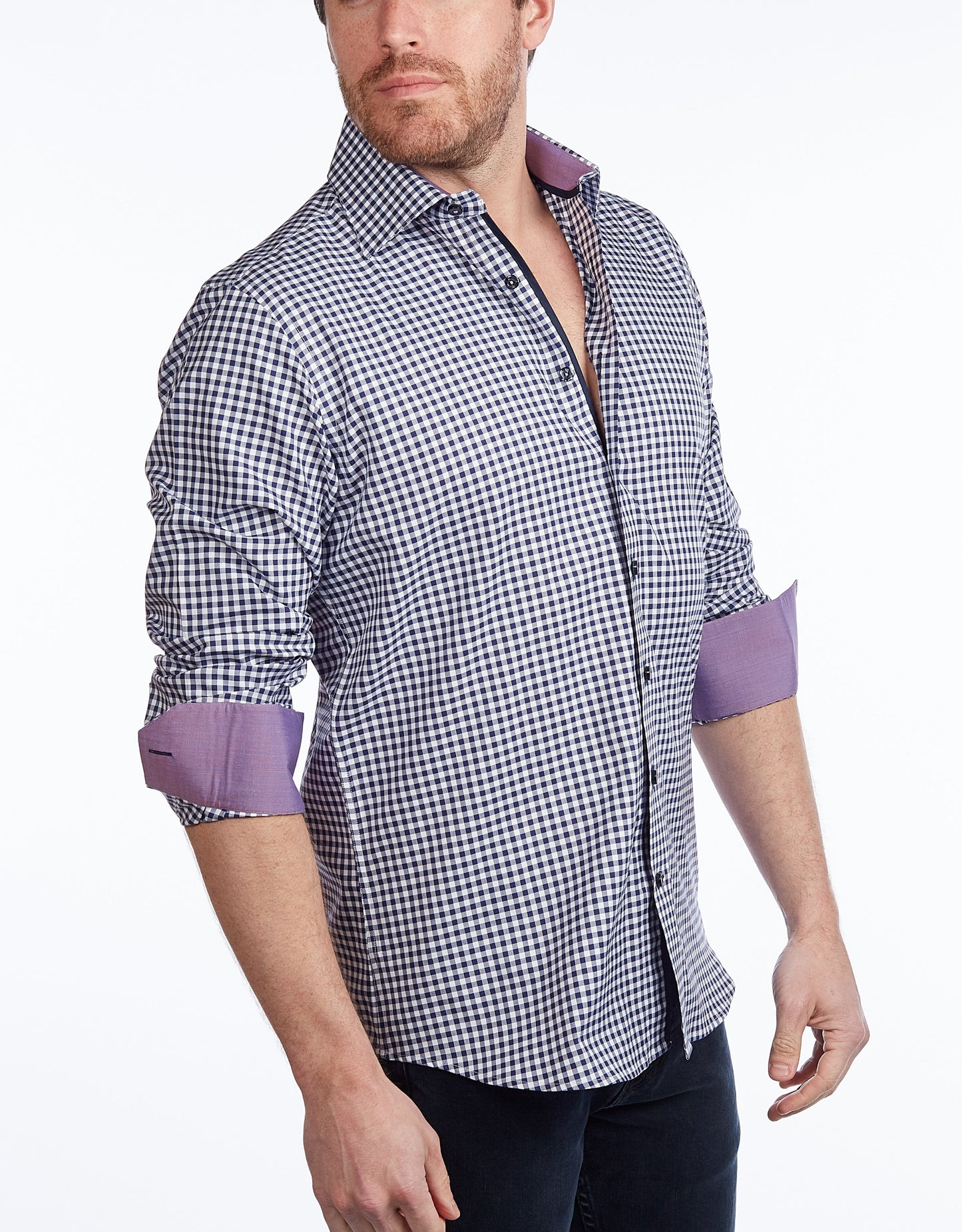 Contrast Collar Button-Up Shirt // Navy + Burgundy - Contemporary Fit - contrast  trimming- final sale - Size Small