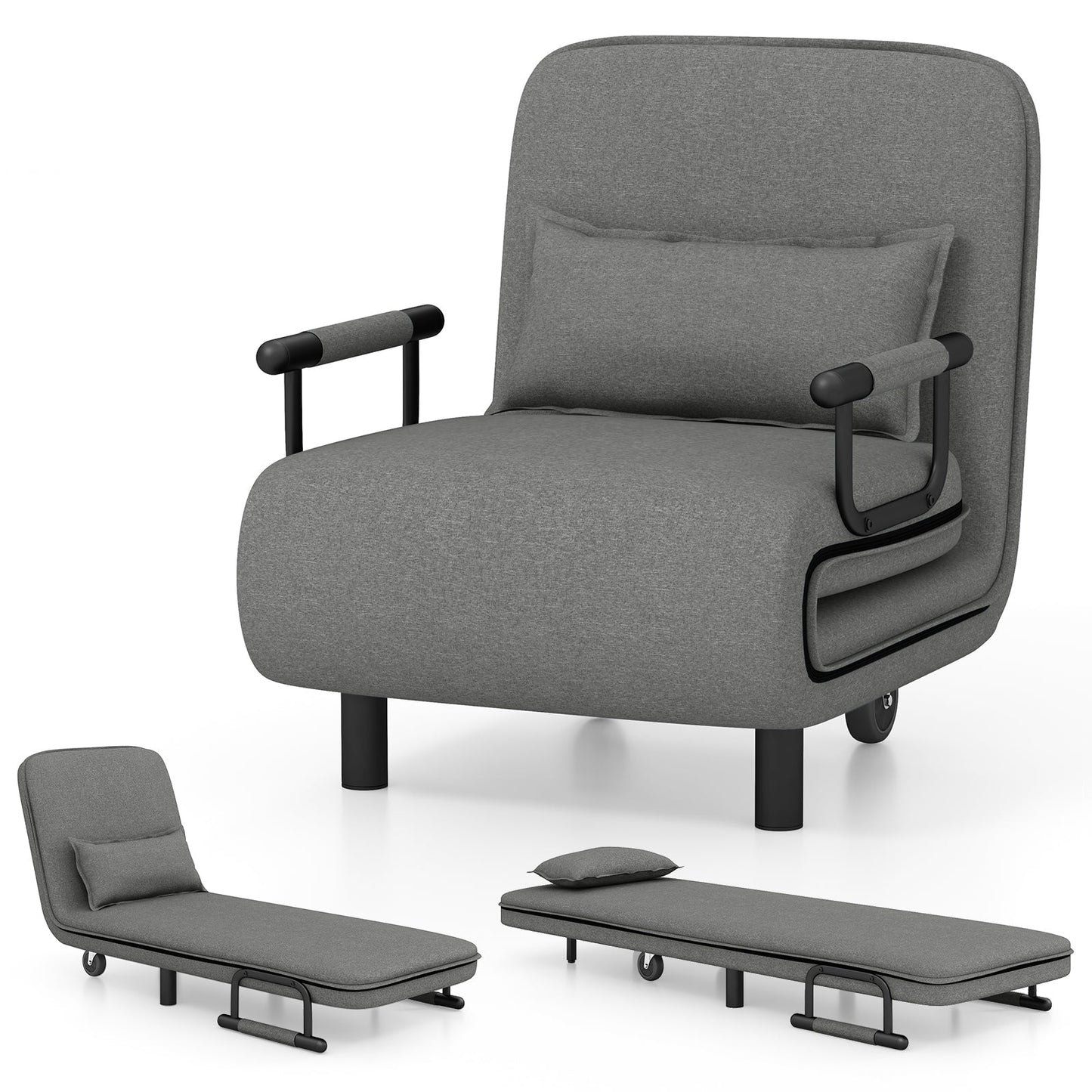 3-in-1 Convertible Sofa Bed with 5-Position Adjustable Backrest and Lumbar Pillow