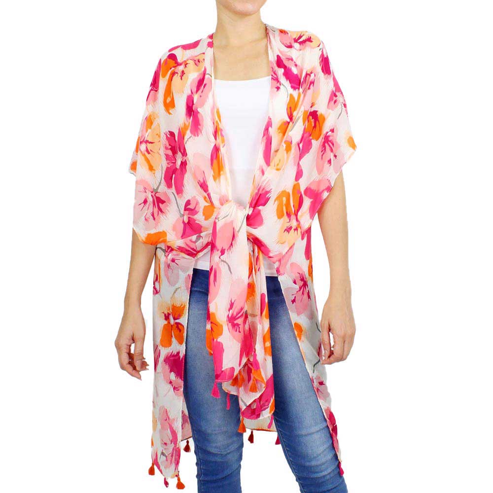 Fashionable Flower Printed Cover Up Kimono Poncho
