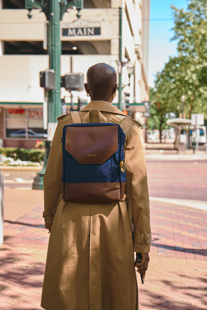 Corbin | Navy Nylon + Brown Leather