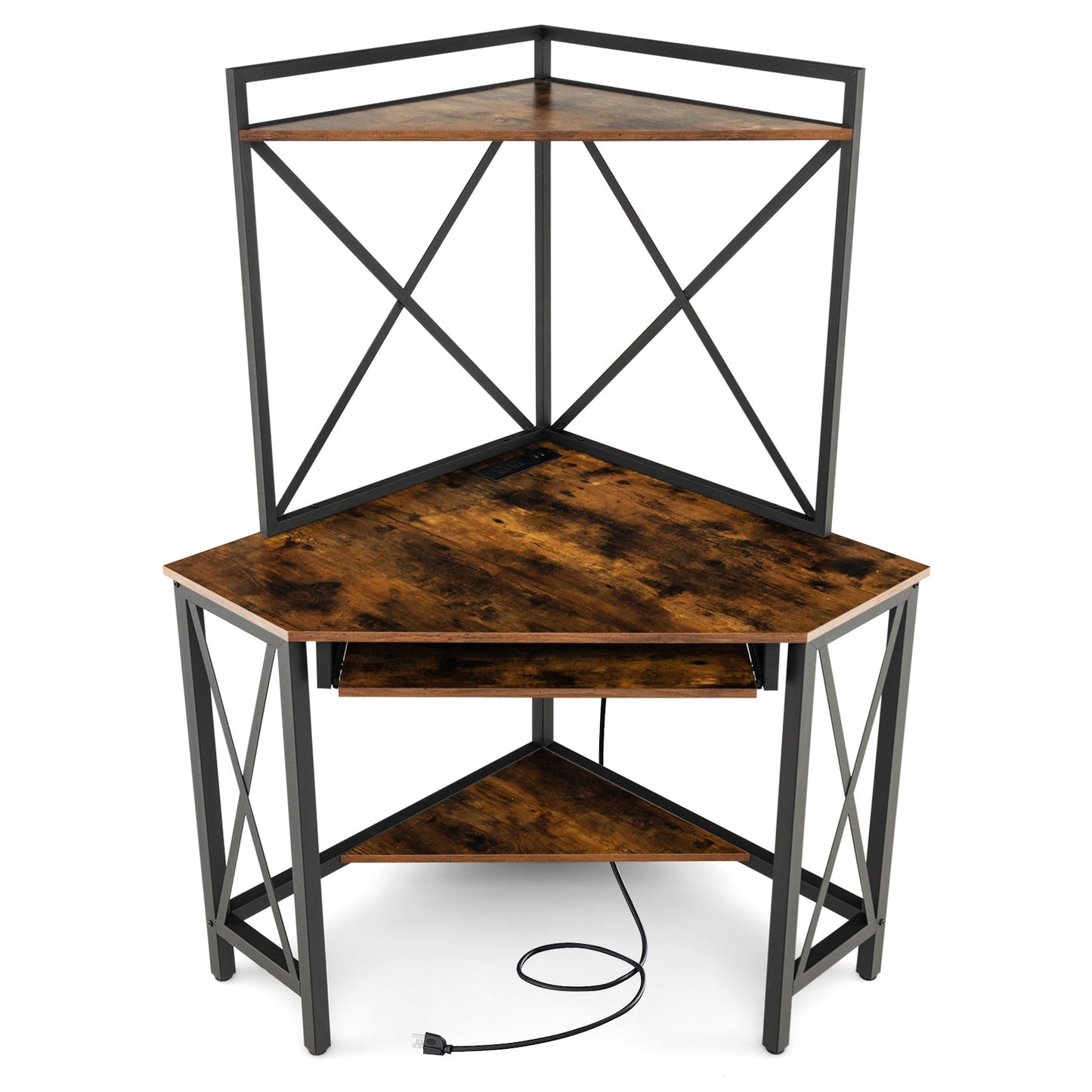 Space-Saving Corner Computer Desk with with Hutch and Keyboard Tray