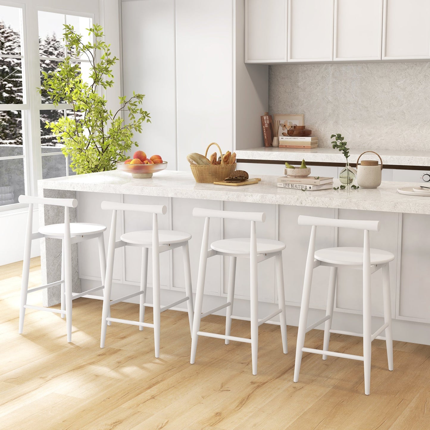 Counter Height Bar Chair Set with Acacia Wood Frame and Supporting Legs