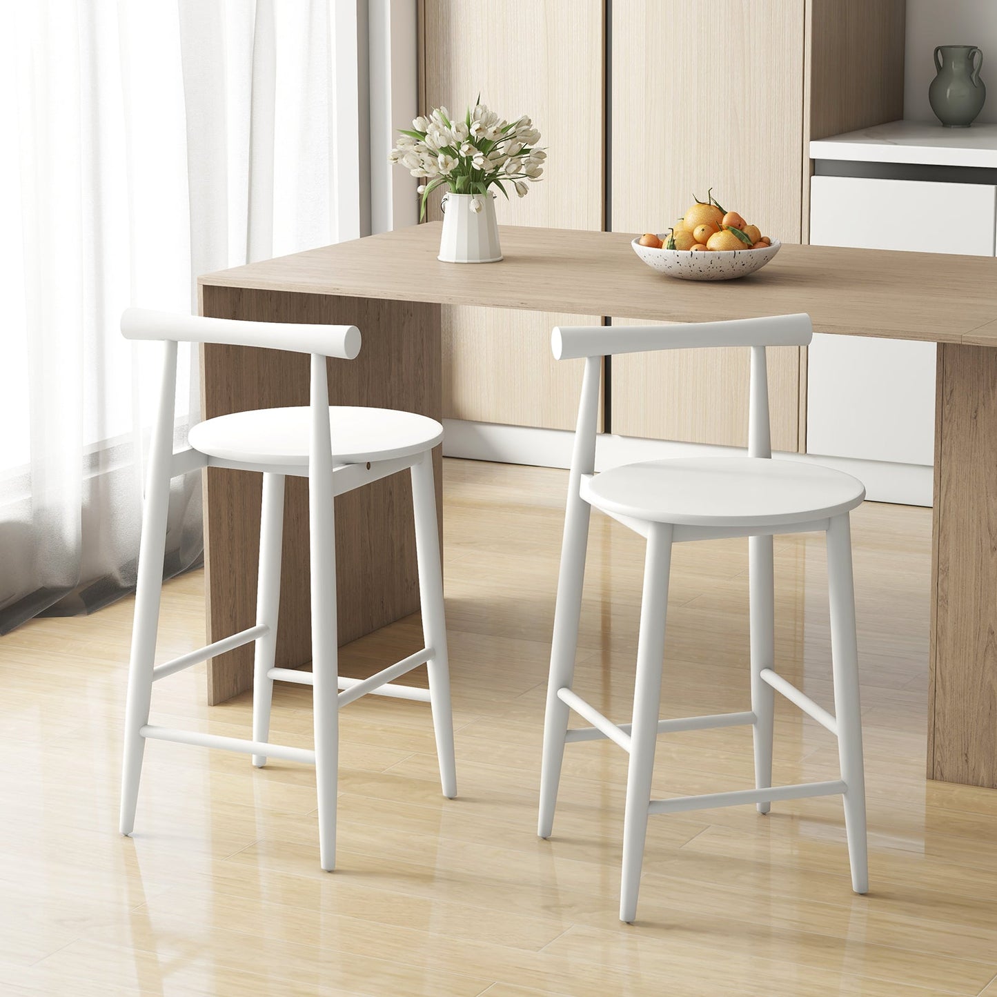 Counter Height Bar Chair Set with Acacia Wood Frame and Supporting Legs