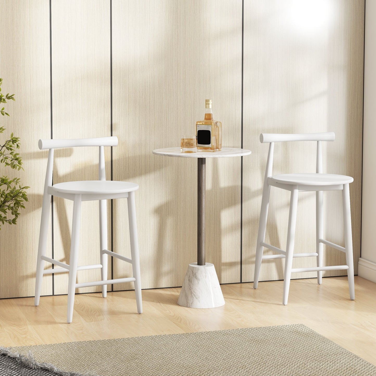 Counter Height Bar Chair Set with Acacia Wood Frame and Supporting Legs