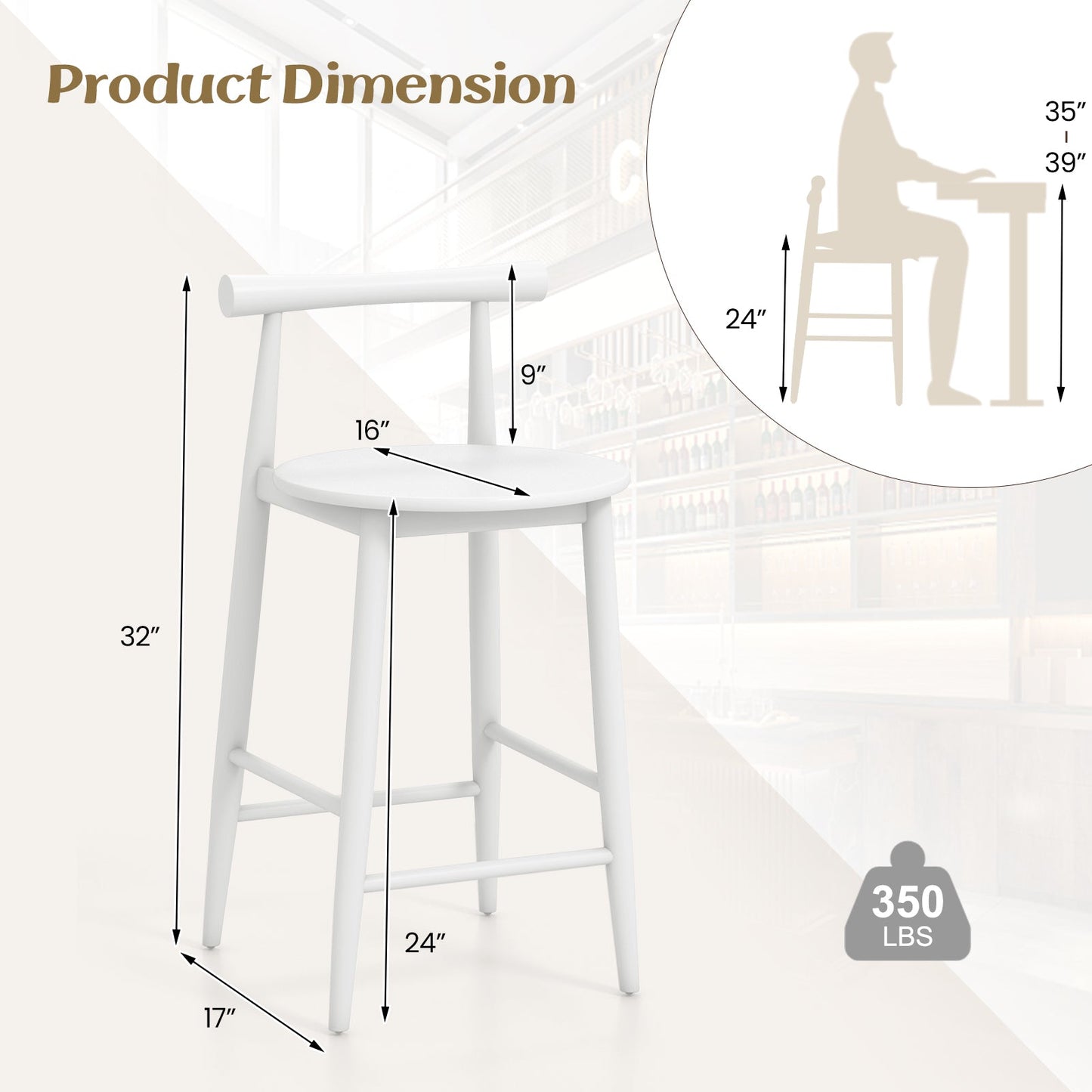 Counter Height Bar Chair Set with Acacia Wood Frame and Supporting Legs