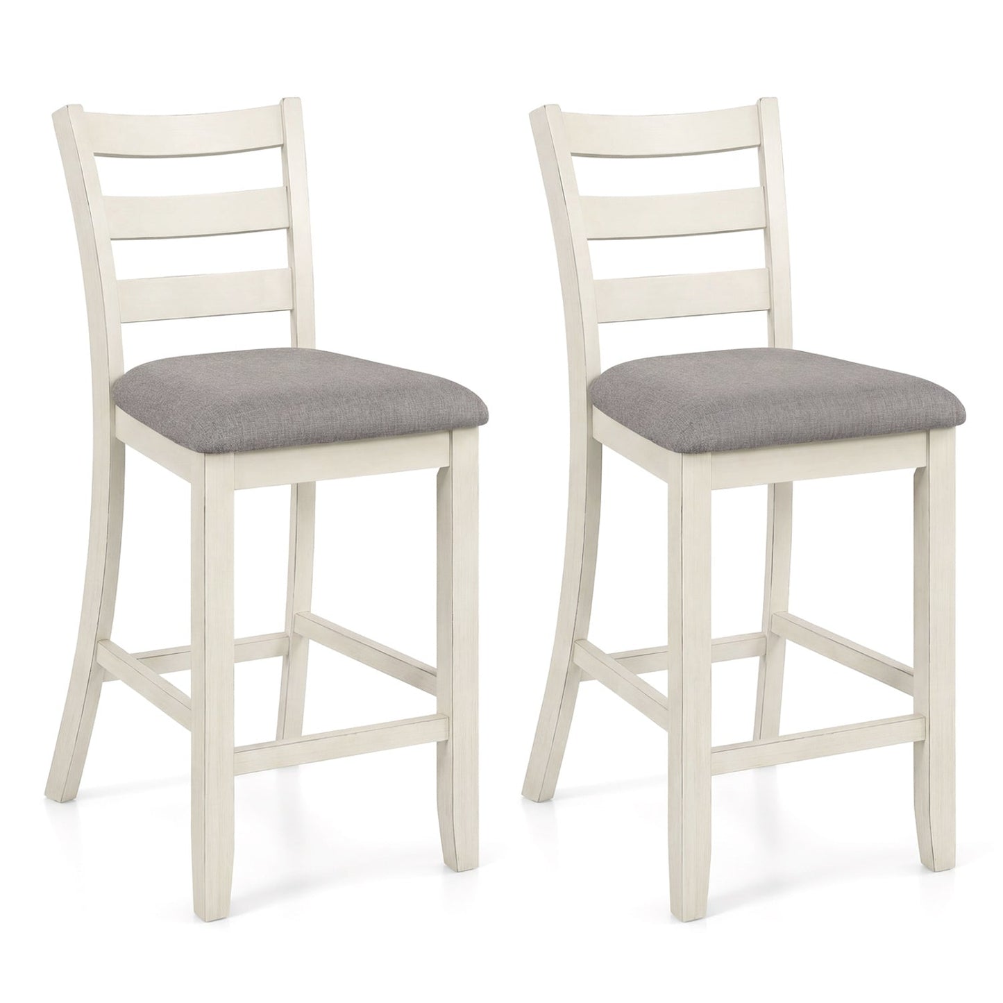 2 Pieces Counter Height Chairs with Fabric Seat and Rubber Wood Legs